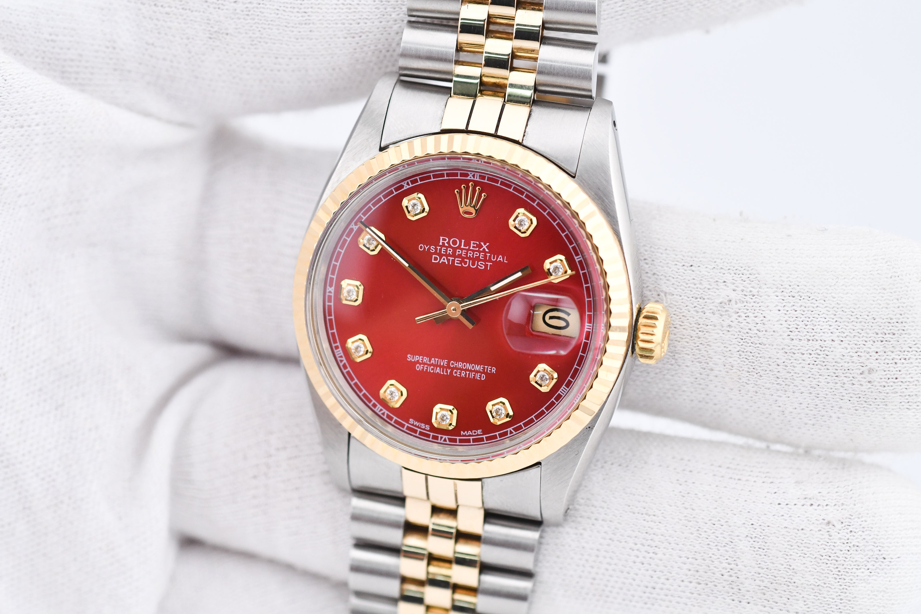 Rolex Datejust 36mm Ref 16013 Custom Red Diamond Dial