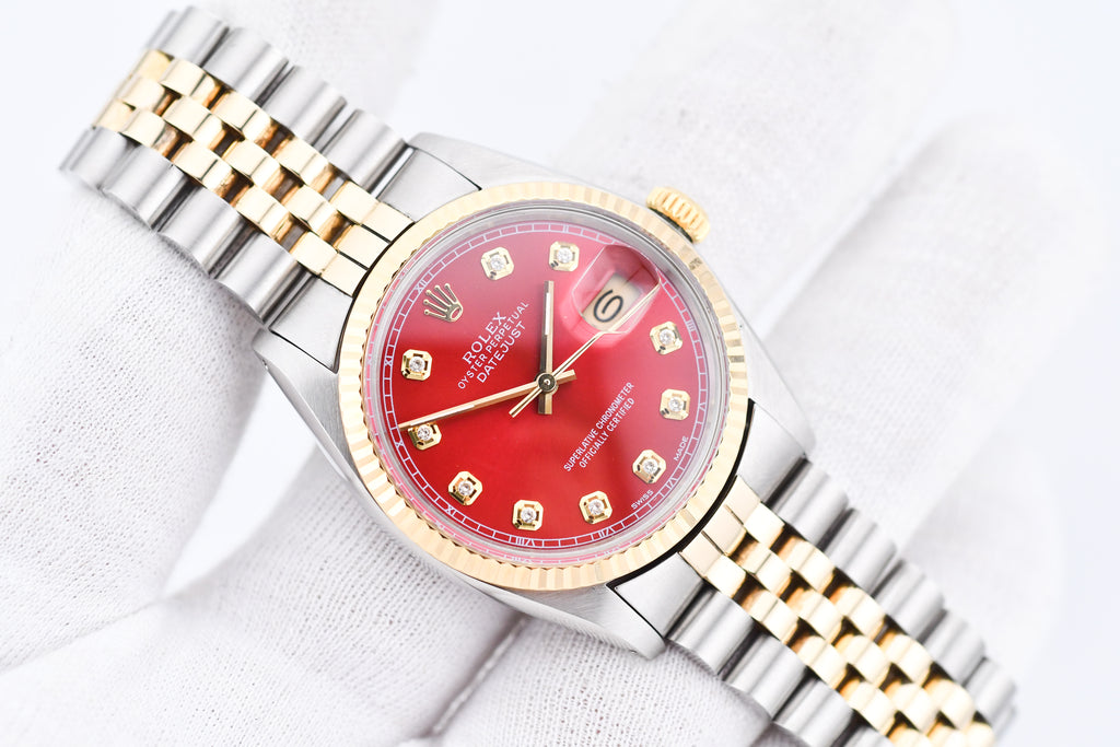 Rolex Datejust 36mm Ref 16013 Custom Red Diamond Dial
