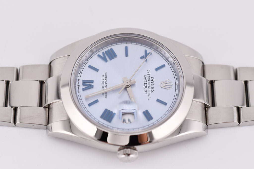 Rolex Datejust 41mm Ref 126300 Custom Ice Blue Dial with Blue Roman Numerals