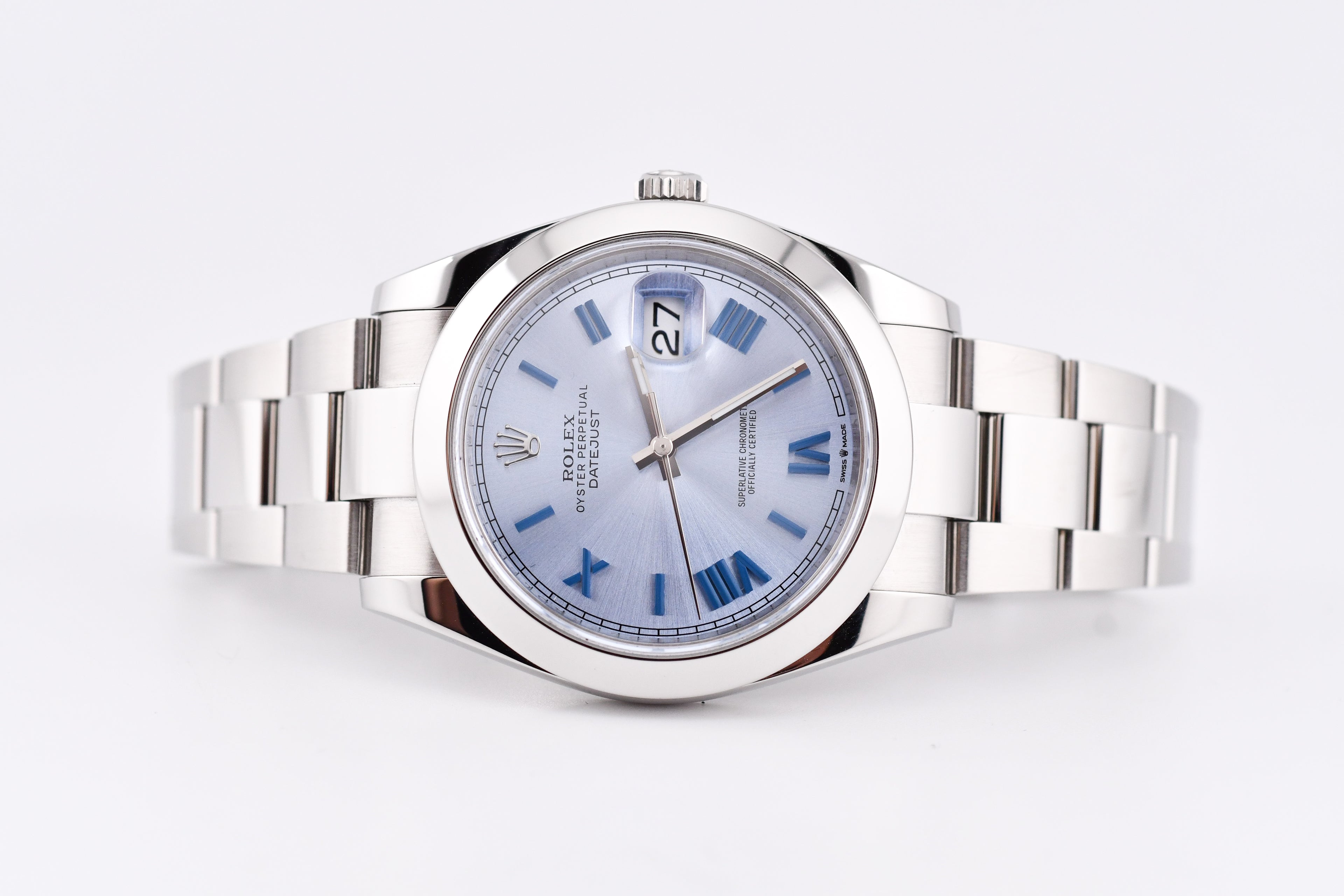 Rolex Datejust 41mm Ref 126300 Custom Ice Blue Dial with Blue Roman Numerals