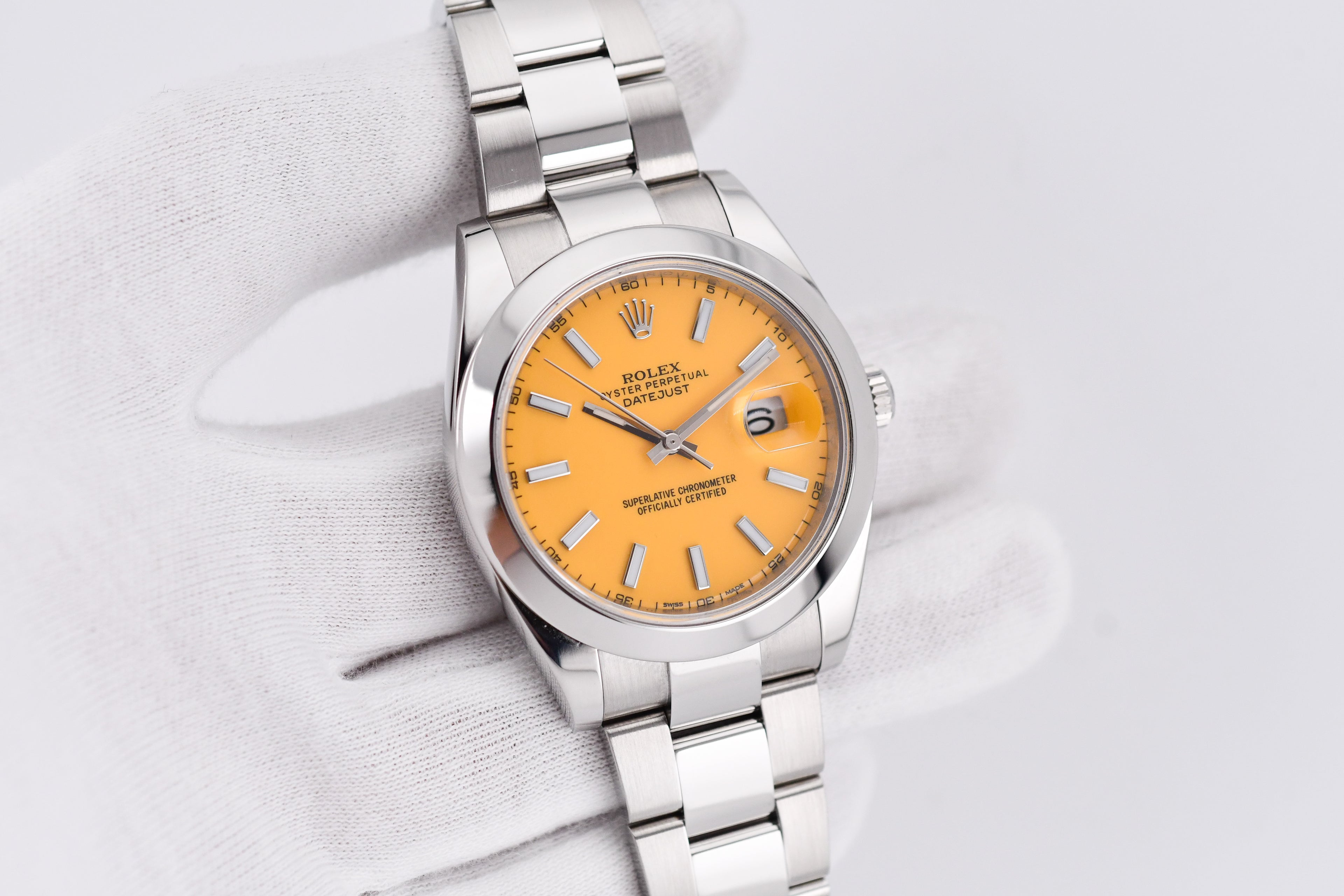 Rolex Datejust 41mm Ref 126300 Custom Yellow Stick Dial