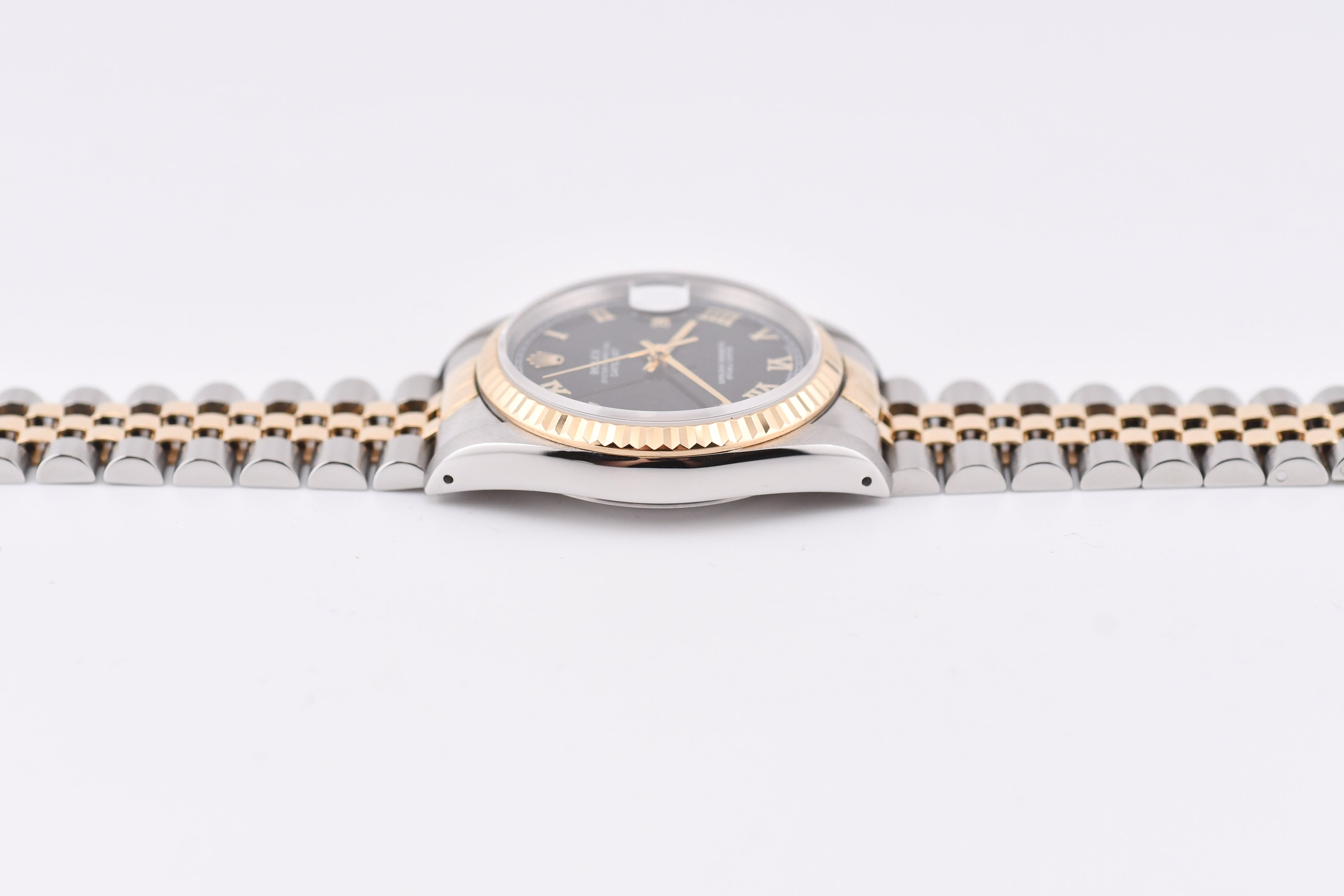 Rolex Datejust 36mm Ref 16233 Yellow Gold Bezel Black Roman Dial