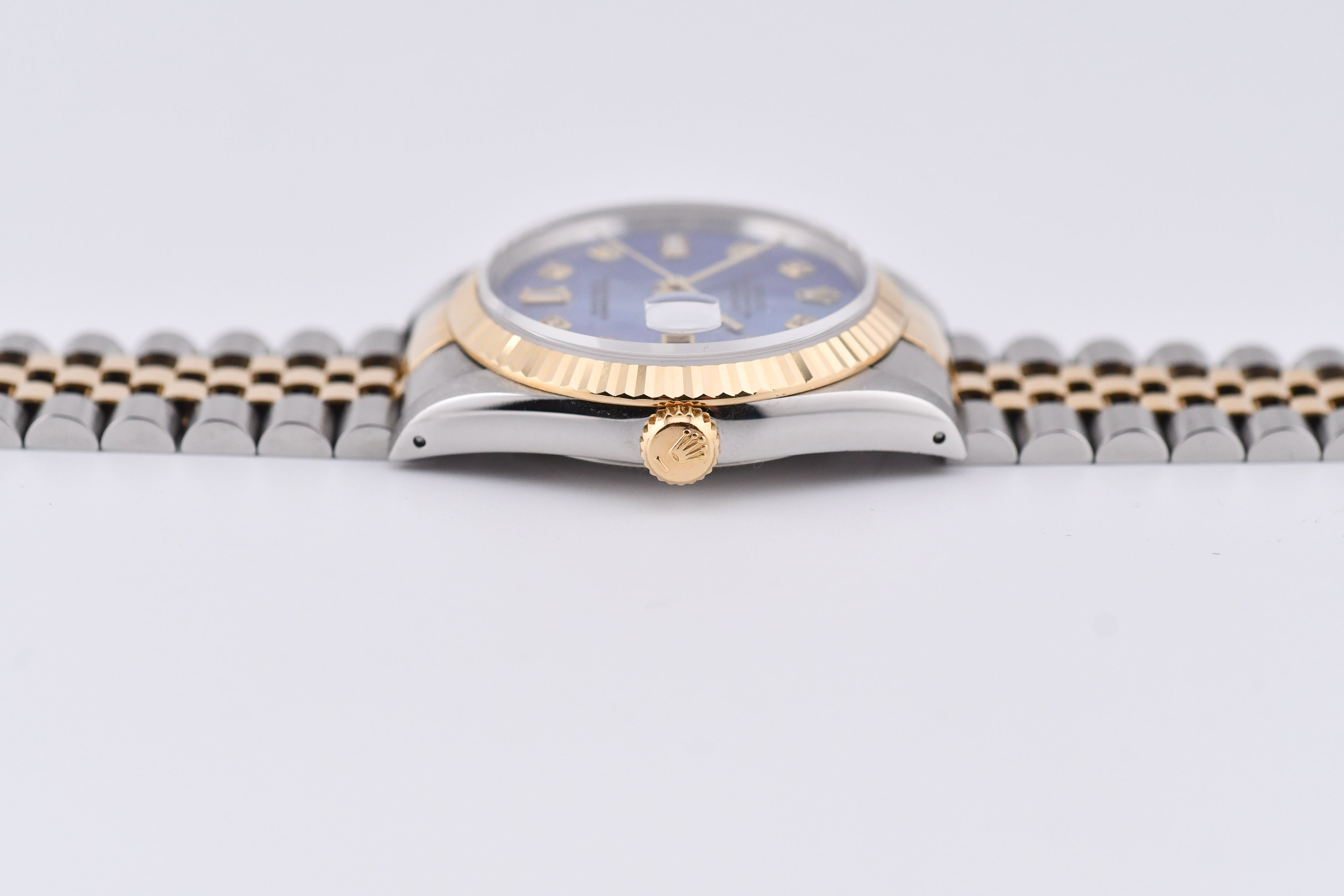 Rolex Datejust 36mm Ref 16233 Yellow Gold Bezel Blue Mother of Pearl Dial