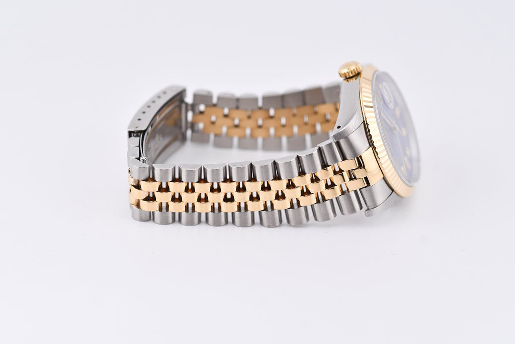 Rolex Datejust 36mm Ref 16233 Yellow Gold Bezel Blue Mother of Pearl Dial