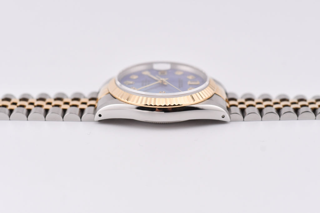 Rolex Datejust 36mm Ref 16233 Yellow Gold Bezel Blue Mother of Pearl Dial