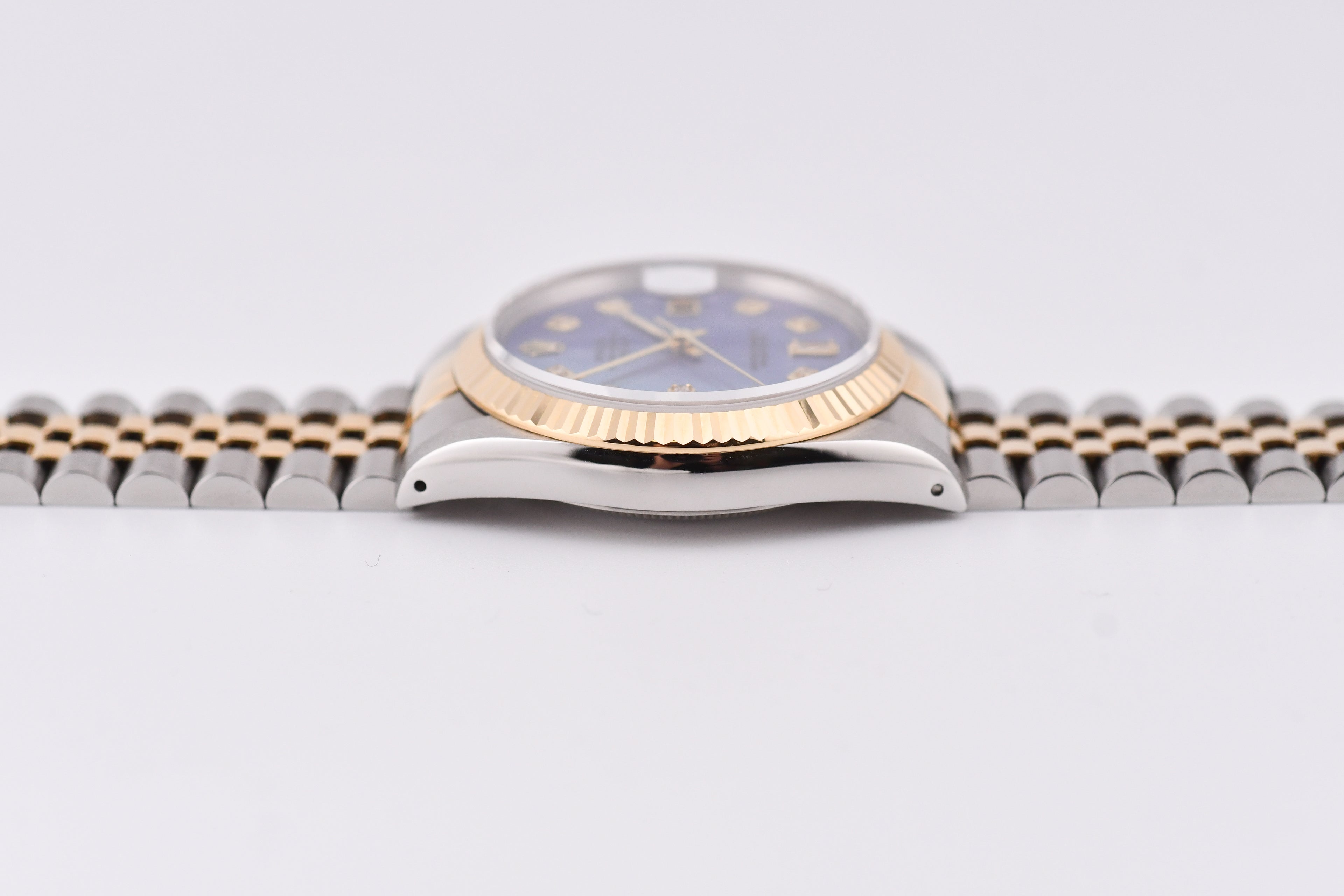 Rolex Datejust 36mm Ref 16233 Yellow Gold Bezel Blue Mother of Pearl Dial