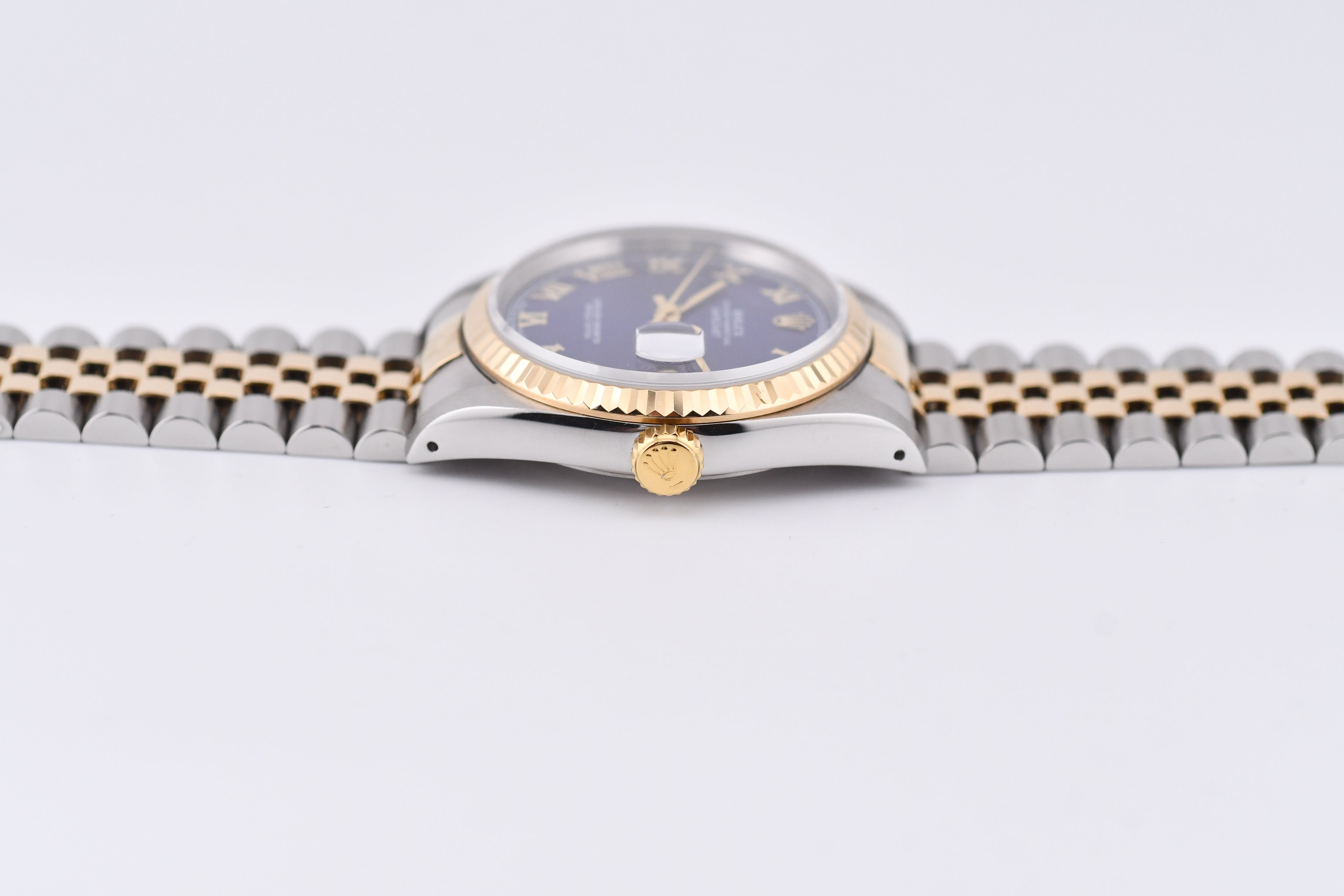 Rolex Datejust 36mm Ref 16233 Yellow Gold Bezel Blue Roman Dial