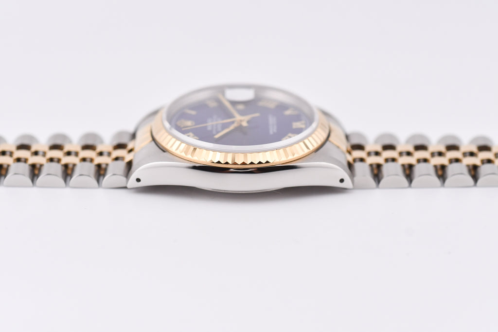 Rolex Datejust 36mm Ref 16233 Yellow Gold Bezel Blue Roman Dial