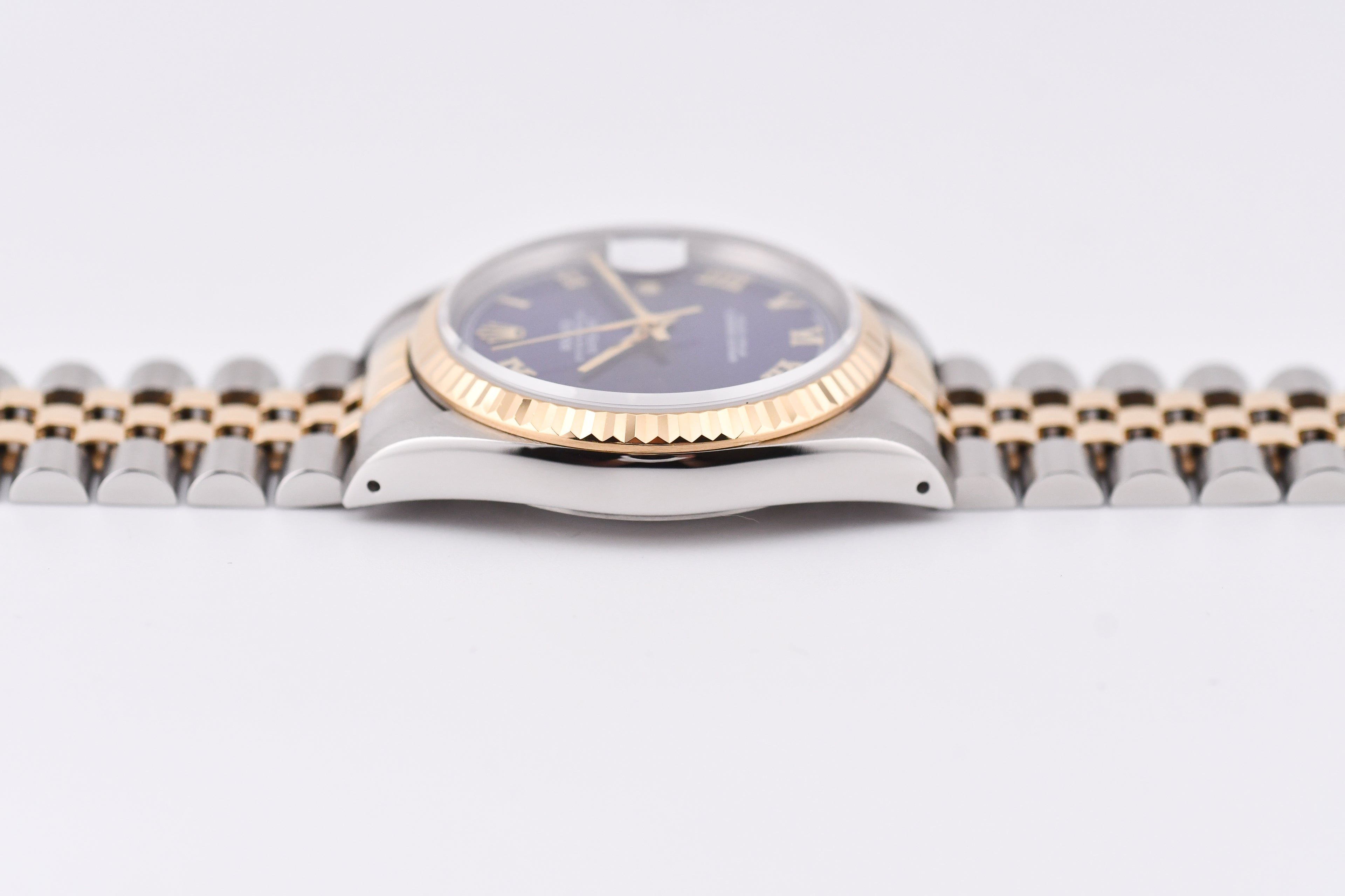 Rolex Datejust 36mm Ref 16233 Yellow Gold Bezel Blue Roman Dial