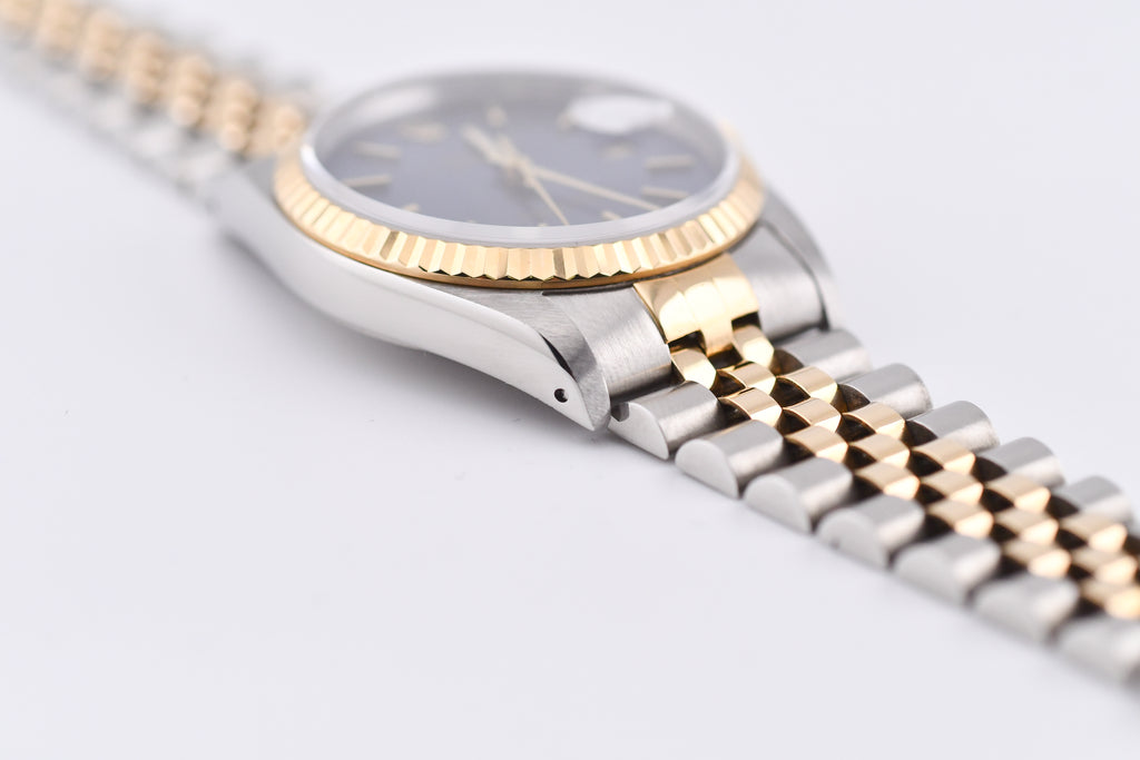 Rolex Datejust 36mm Ref 16233 Yellow Gold Bezel Blue Stick Dial