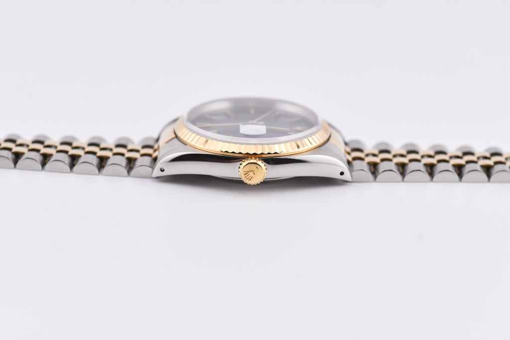 Rolex Datejust 36mm Ref 16233 Yellow Gold Bezel Blue Stick Dial