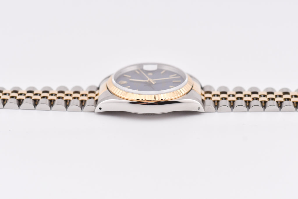 Rolex Datejust 36mm Ref 16233 Yellow Gold Bezel Blue Stick Dial