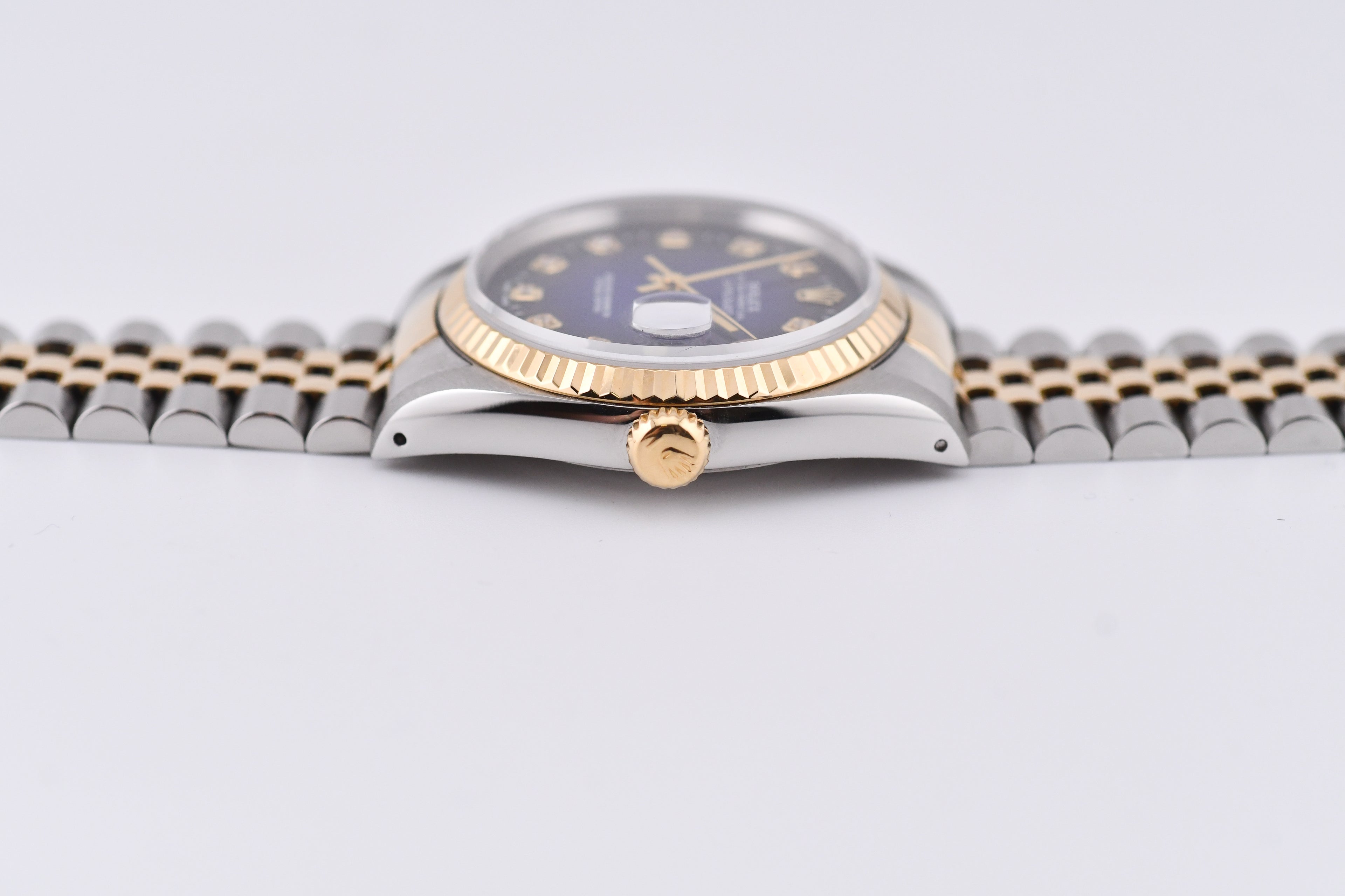 Rolex Datejust 36mm Ref 16233 Yellow Gold Bezel Blue Vignette Dial