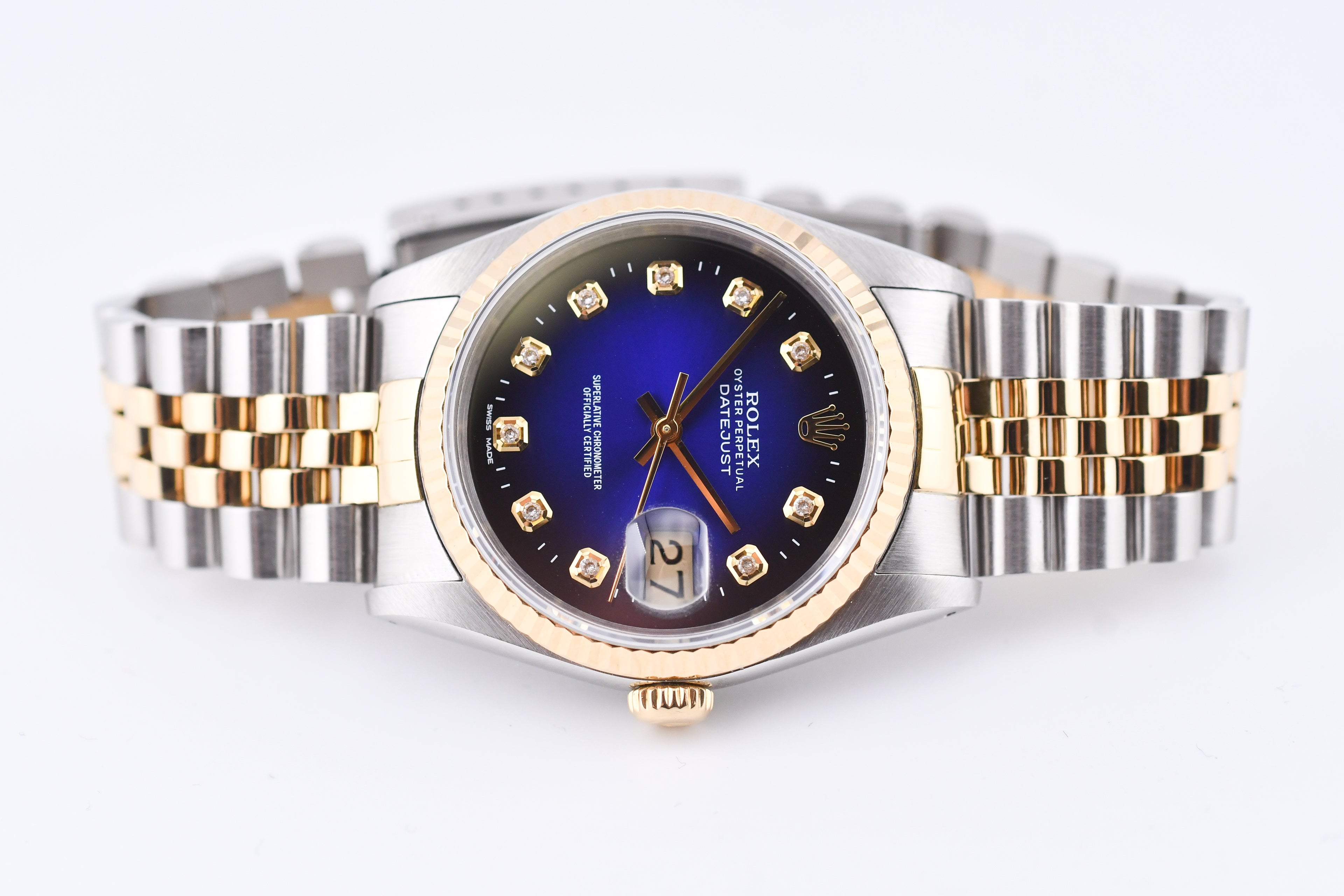 Rolex Datejust 36mm Ref 16233 Yellow Gold Bezel Blue Vignette Dial