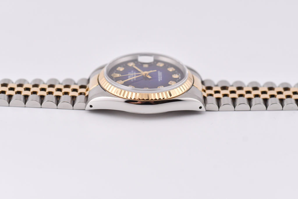 Rolex Datejust 36mm Ref 16233 Yellow Gold Bezel Blue Vignette Dial