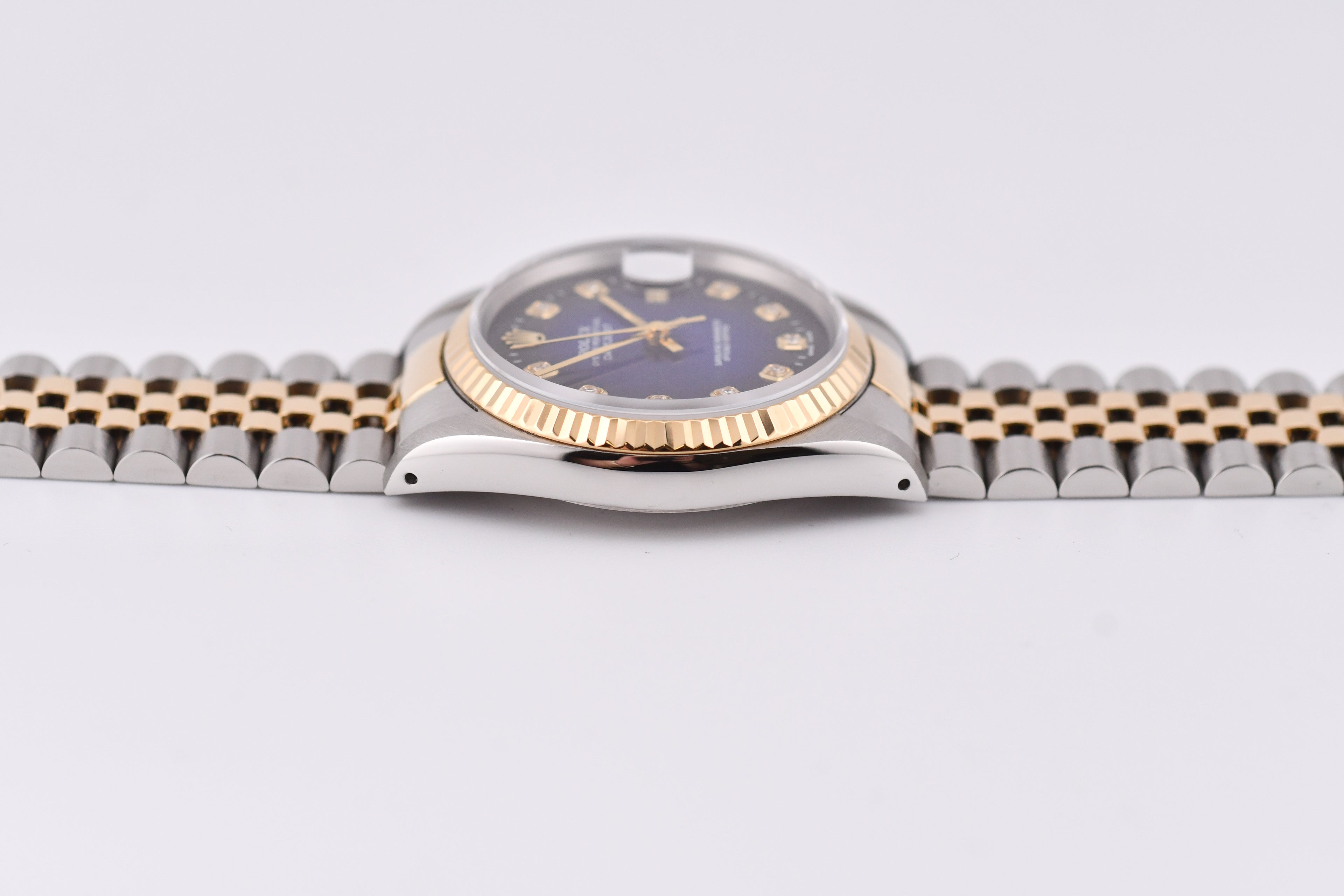 Rolex Datejust 36mm Ref 16233 Yellow Gold Bezel Blue Vignette Dial