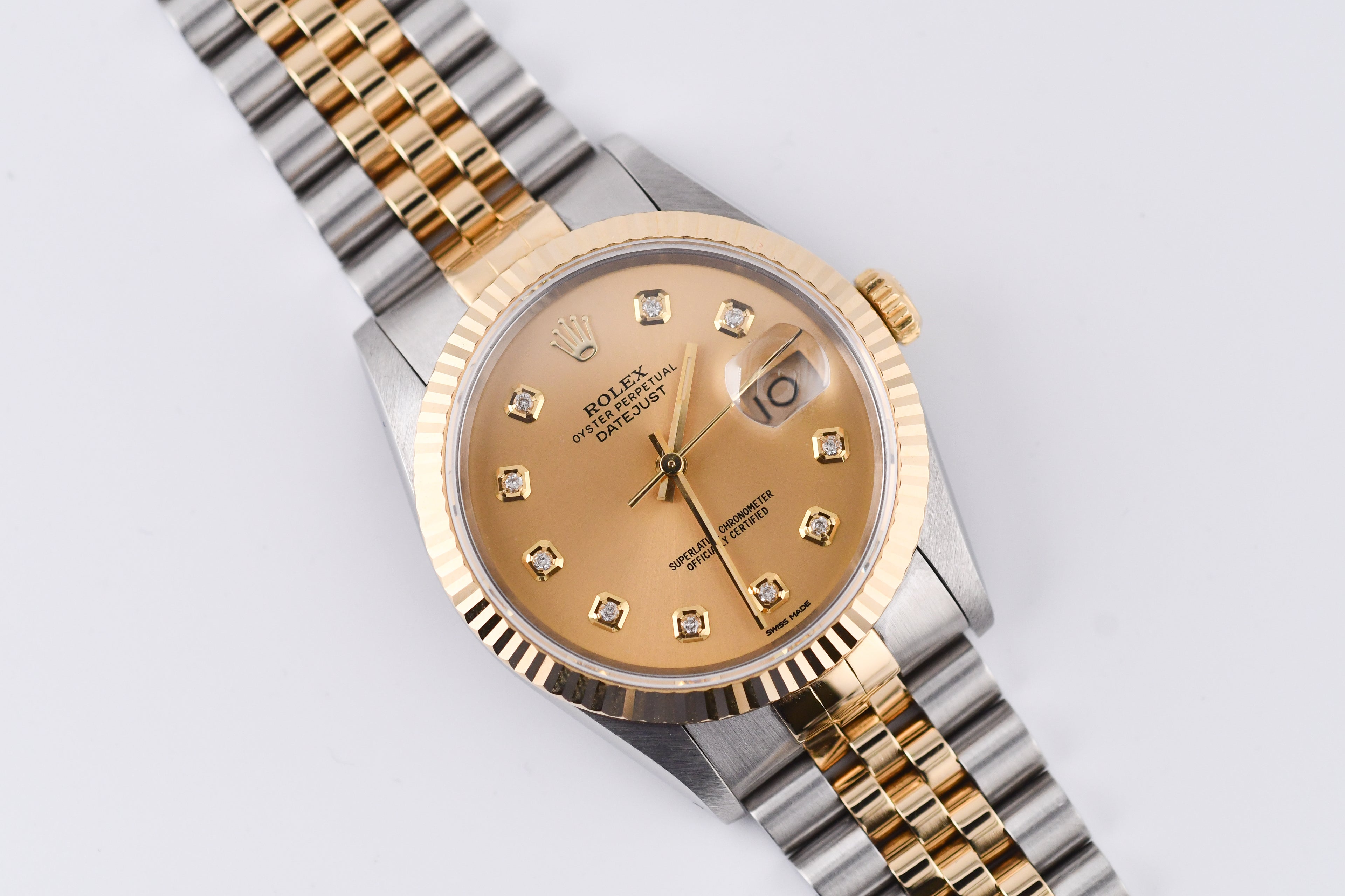 Rolex Datejust 36mm Ref 16233 Yellow Gold Bezel Champagne Dial