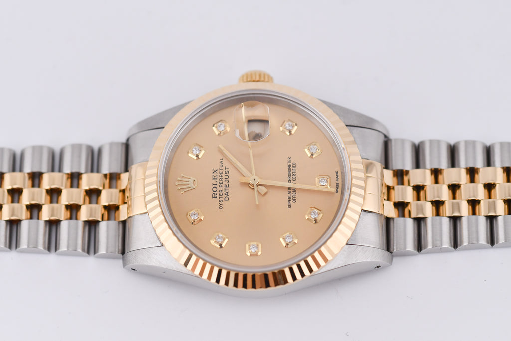 Rolex Datejust 36mm Ref 16233 Yellow Gold Bezel Champagne Dial