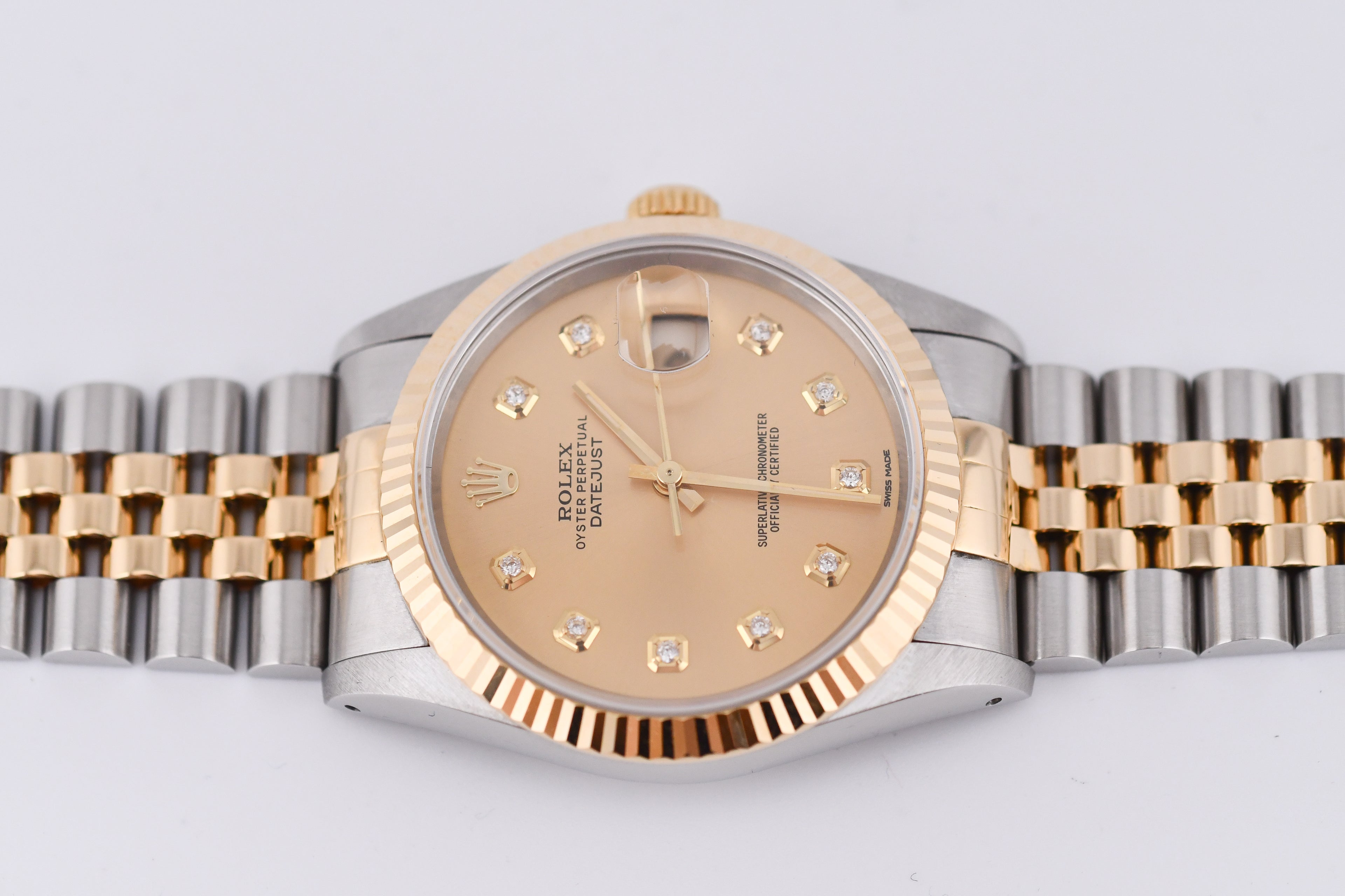 Rolex Datejust 36mm Ref 16233 Yellow Gold Bezel Champagne Dial