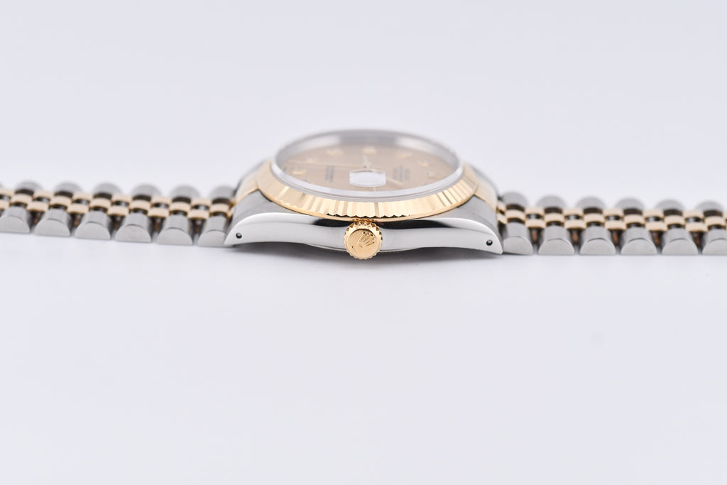 Rolex Datejust 36mm Ref 16233 Yellow Gold Bezel Champagne Dial