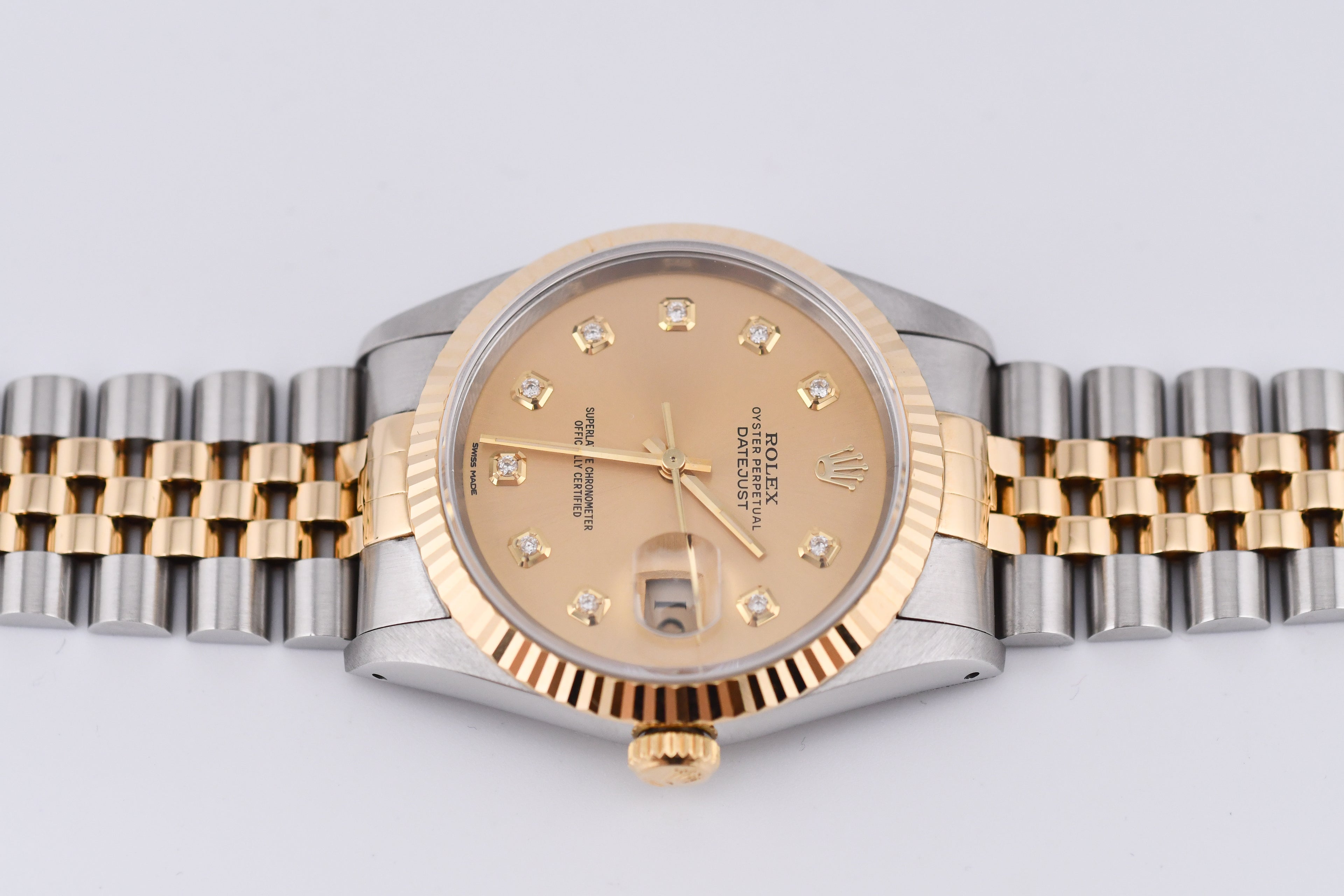 Rolex Datejust 36mm Ref 16233 Yellow Gold Bezel Champagne Dial