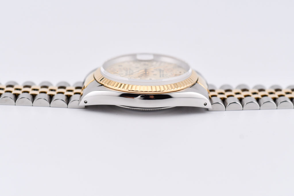 Rolex Datejust 36mm Ref 16233 Yellow Gold Bezel Champagne Floral Dial