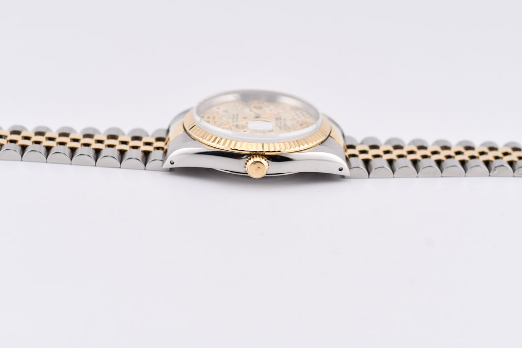 Rolex Datejust 36mm Ref 16233 Yellow Gold Bezel Champagne Floral Dial