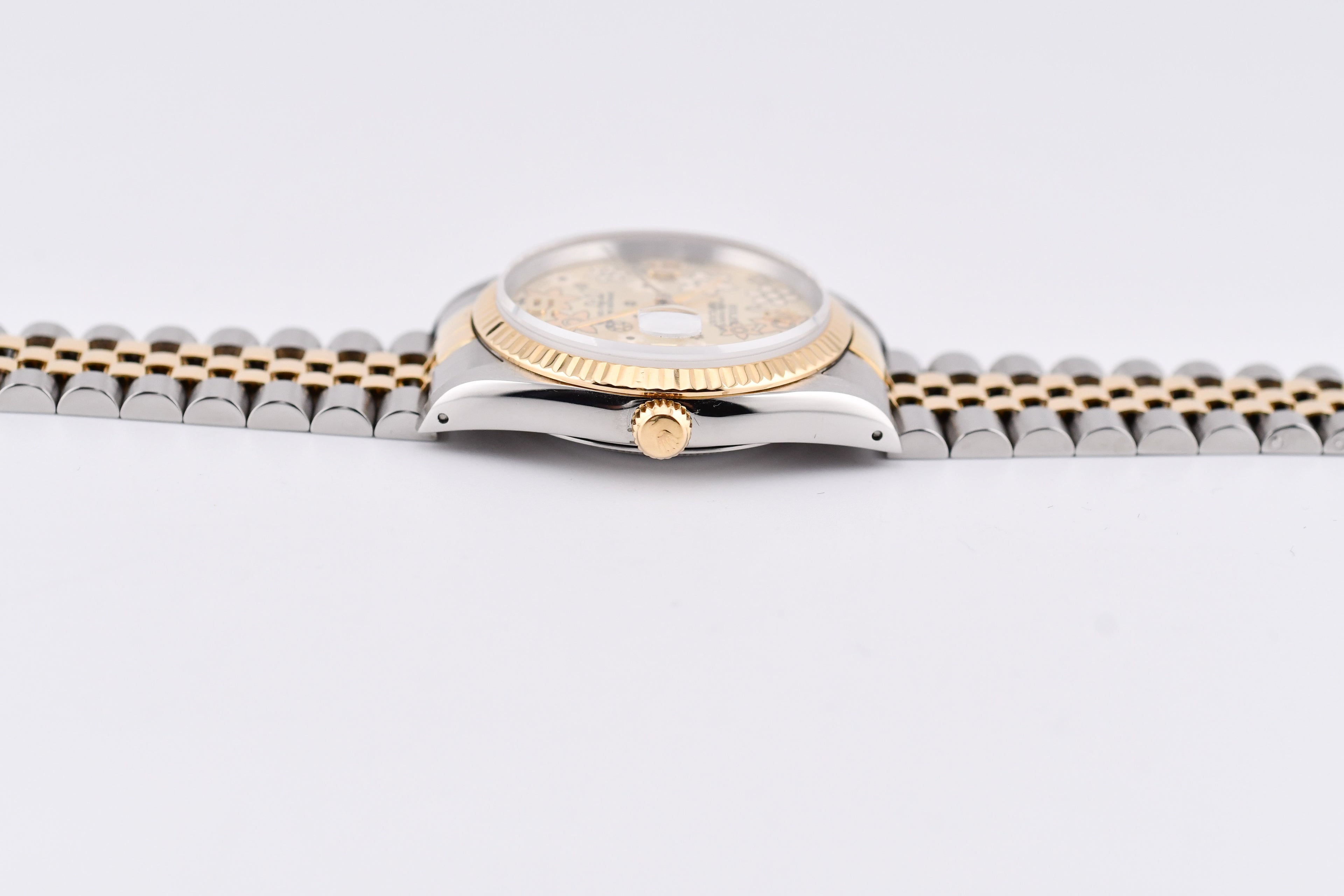 Rolex Datejust 36mm Ref 16233 Yellow Gold Bezel Champagne Floral Dial