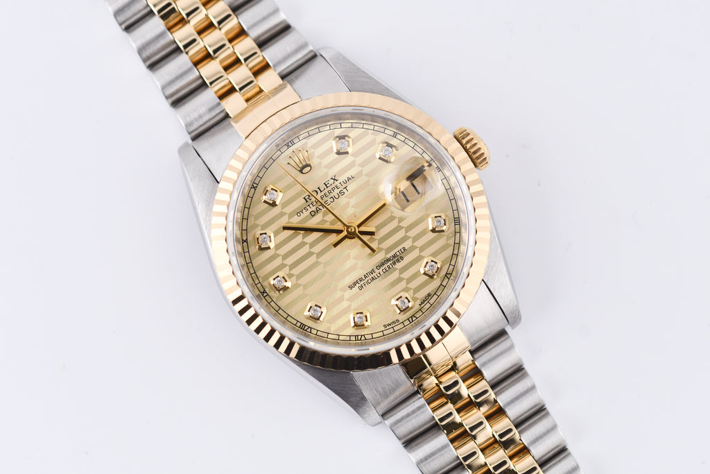 Rolex Datejust 36mm Ref 16233 Yellow Gold Bezel Champagne wave Dial
