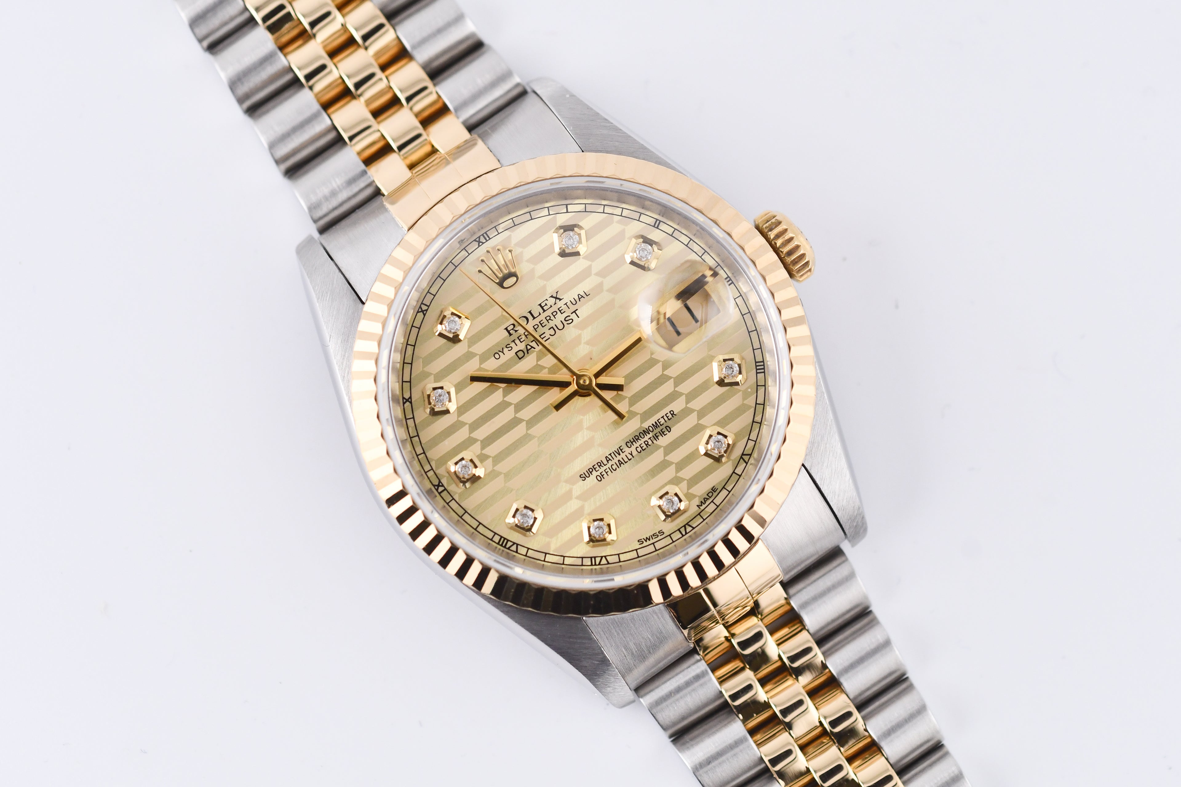 Rolex Datejust 36mm Ref 16233 Yellow Gold Bezel Champagne wave Dial