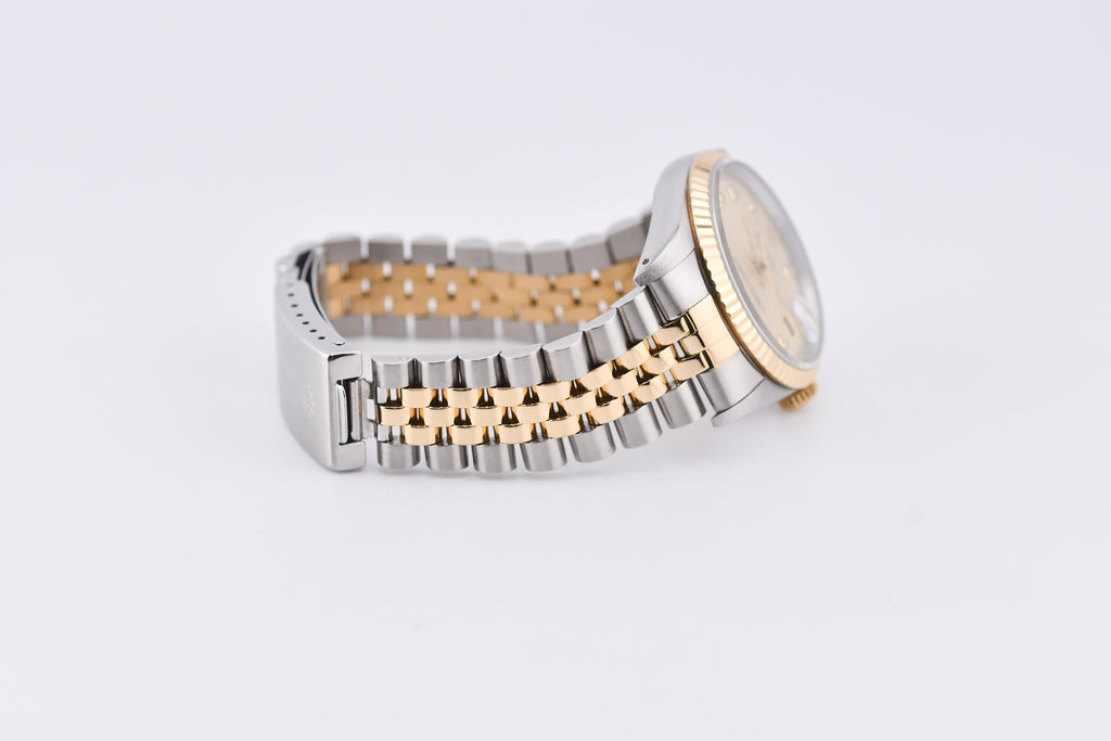 Rolex Datejust 36mm Ref 16233 Yellow Gold Bezel Champagne wave Dial