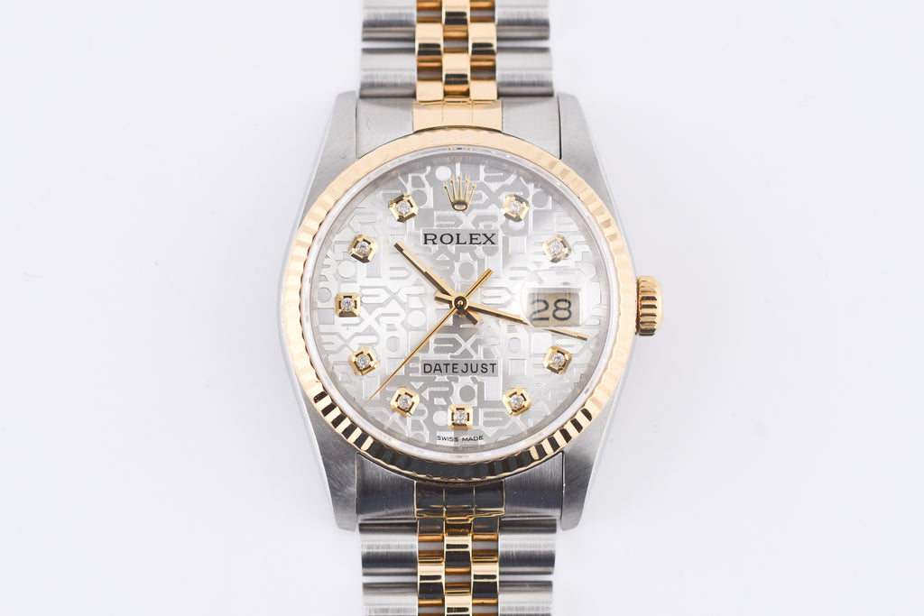 Rolex Datejust 36mm Ref 16233 Yellow Gold Bezel Custom Anniversary Dial