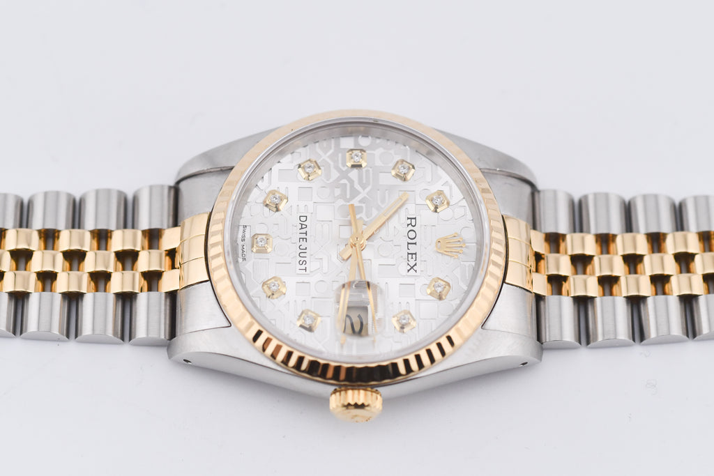 Rolex Datejust 36mm Ref 16233 Yellow Gold Bezel Custom Anniversary Dial