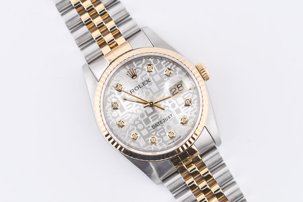 Rolex Datejust 36mm Ref 16233 Yellow Gold Bezel Custom Anniversary Dial
