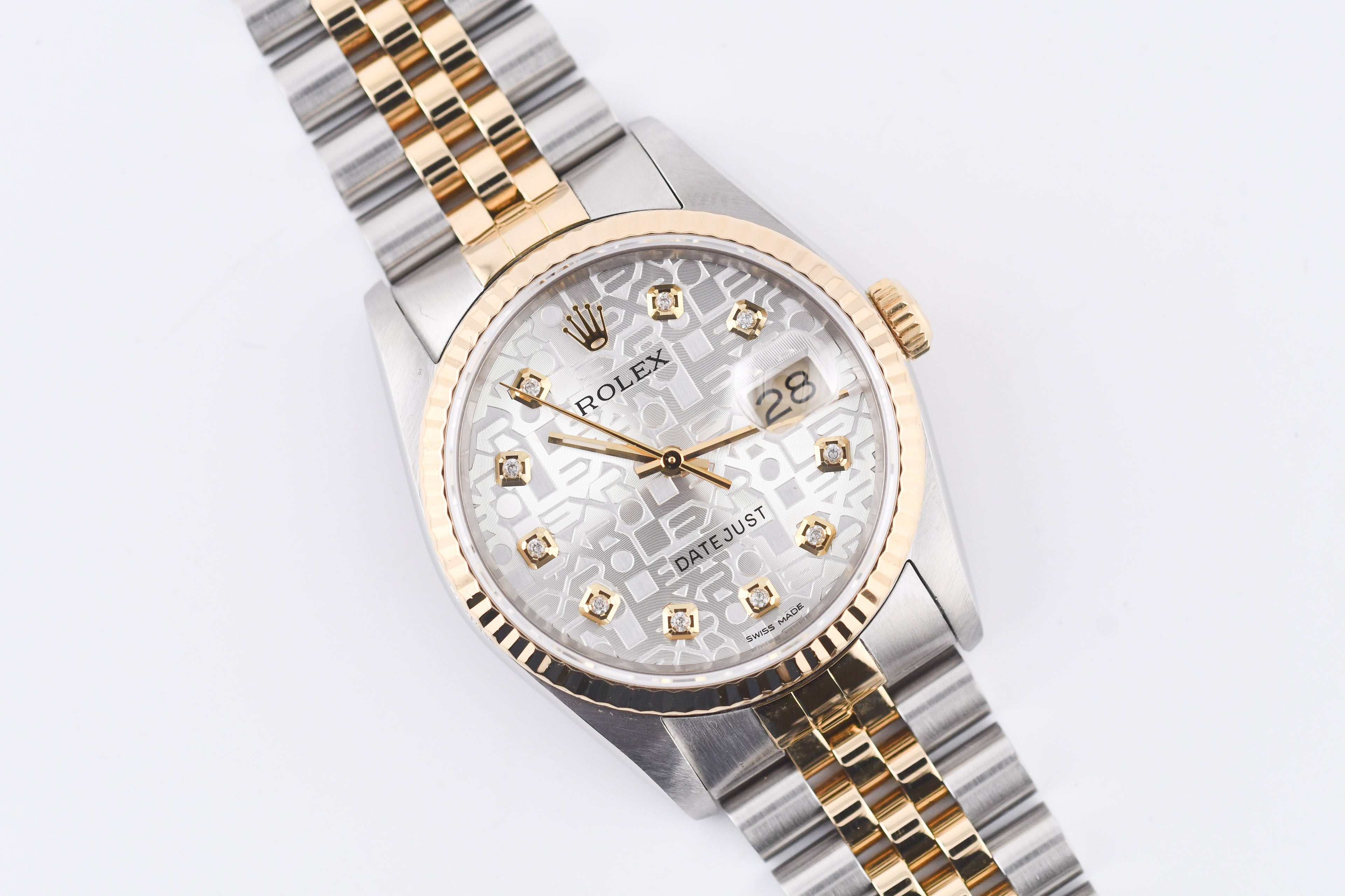 Rolex Datejust 36mm Ref 16233 Yellow Gold Bezel Custom Anniversary Dial
