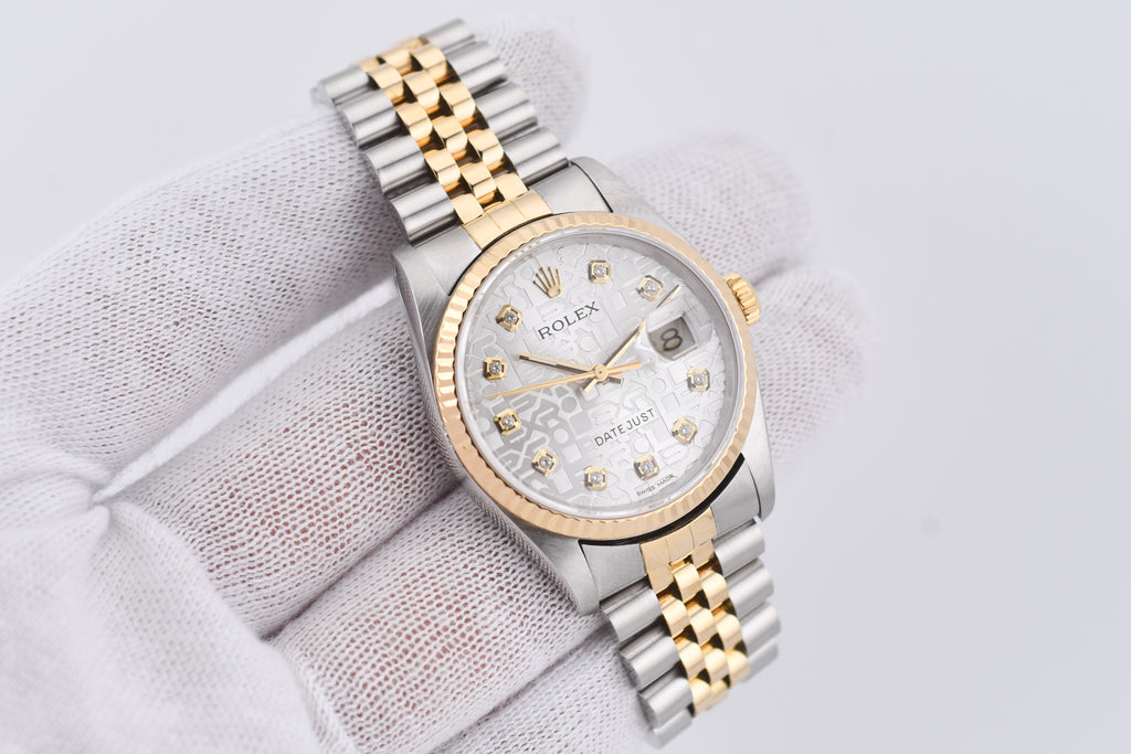 Rolex Datejust 36mm Ref 16233 Yellow Gold Bezel Custom Anniversary Dial