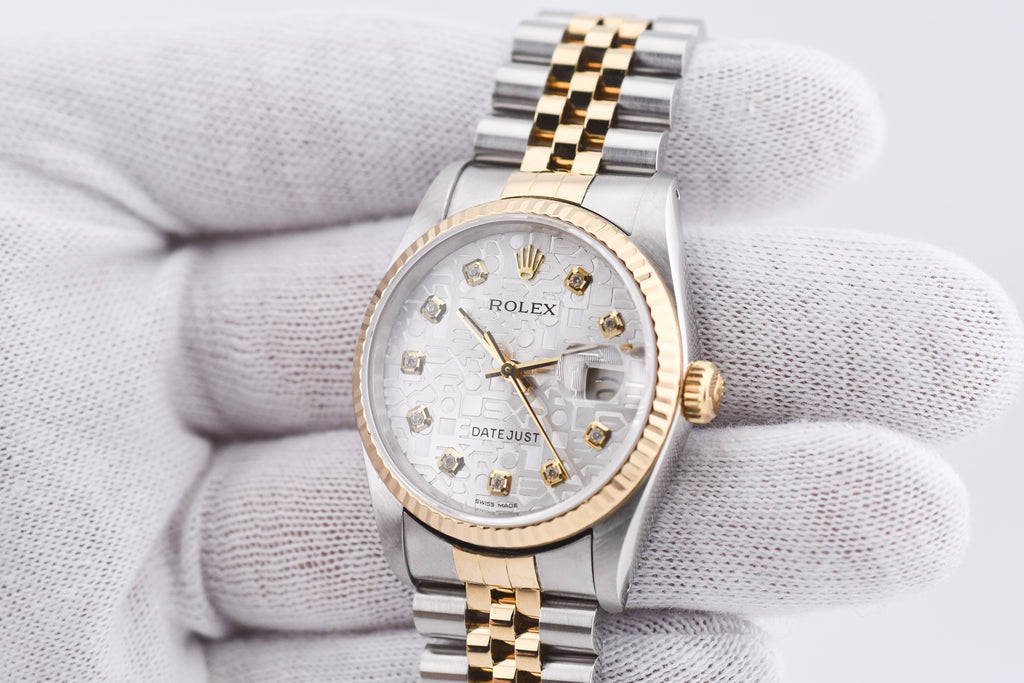 Rolex Datejust 36mm Ref 16233 Yellow Gold Bezel Custom Anniversary Dial