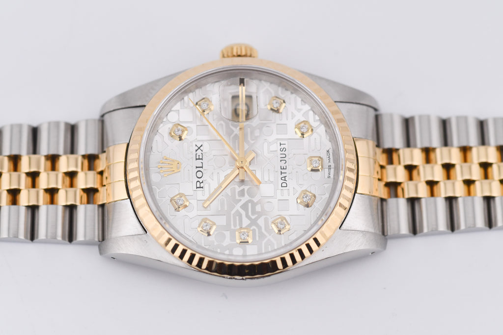 Rolex Datejust 36mm Ref 16233 Yellow Gold Bezel Custom Anniversary Dial
