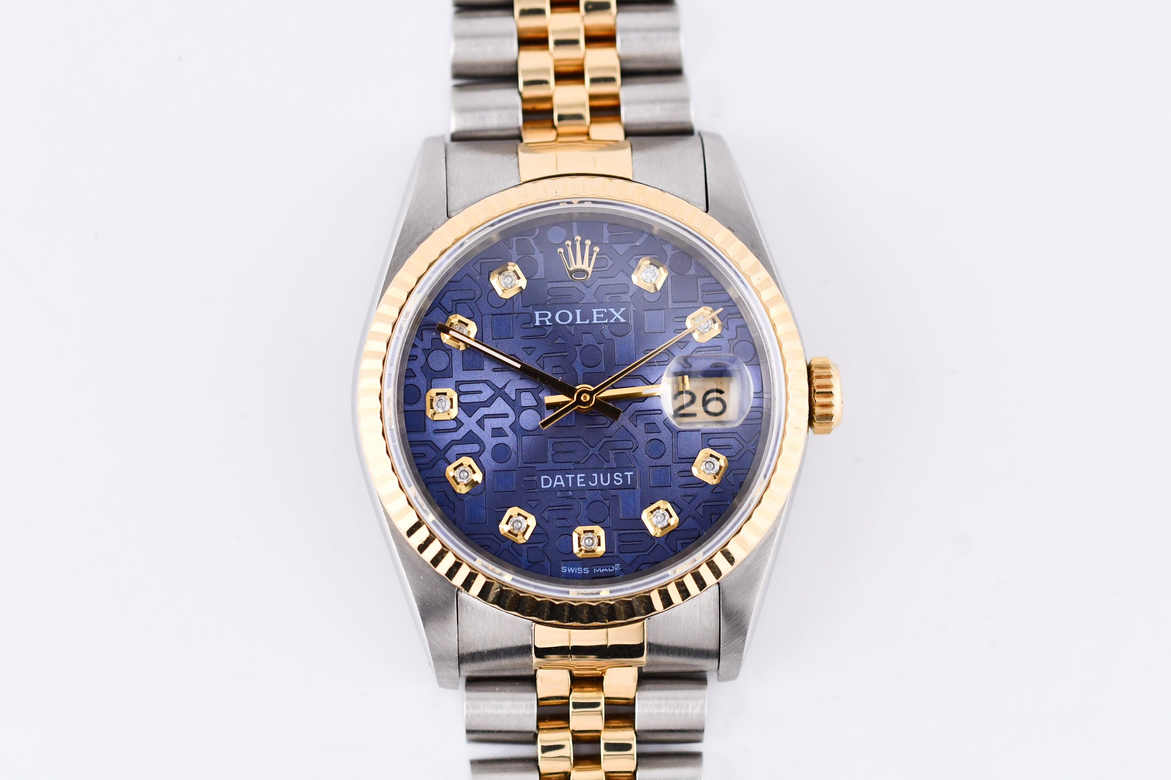Rolex Datejust 36mm Ref 16233 Yellow Gold Bezel Custom Blue Anniversary Dial