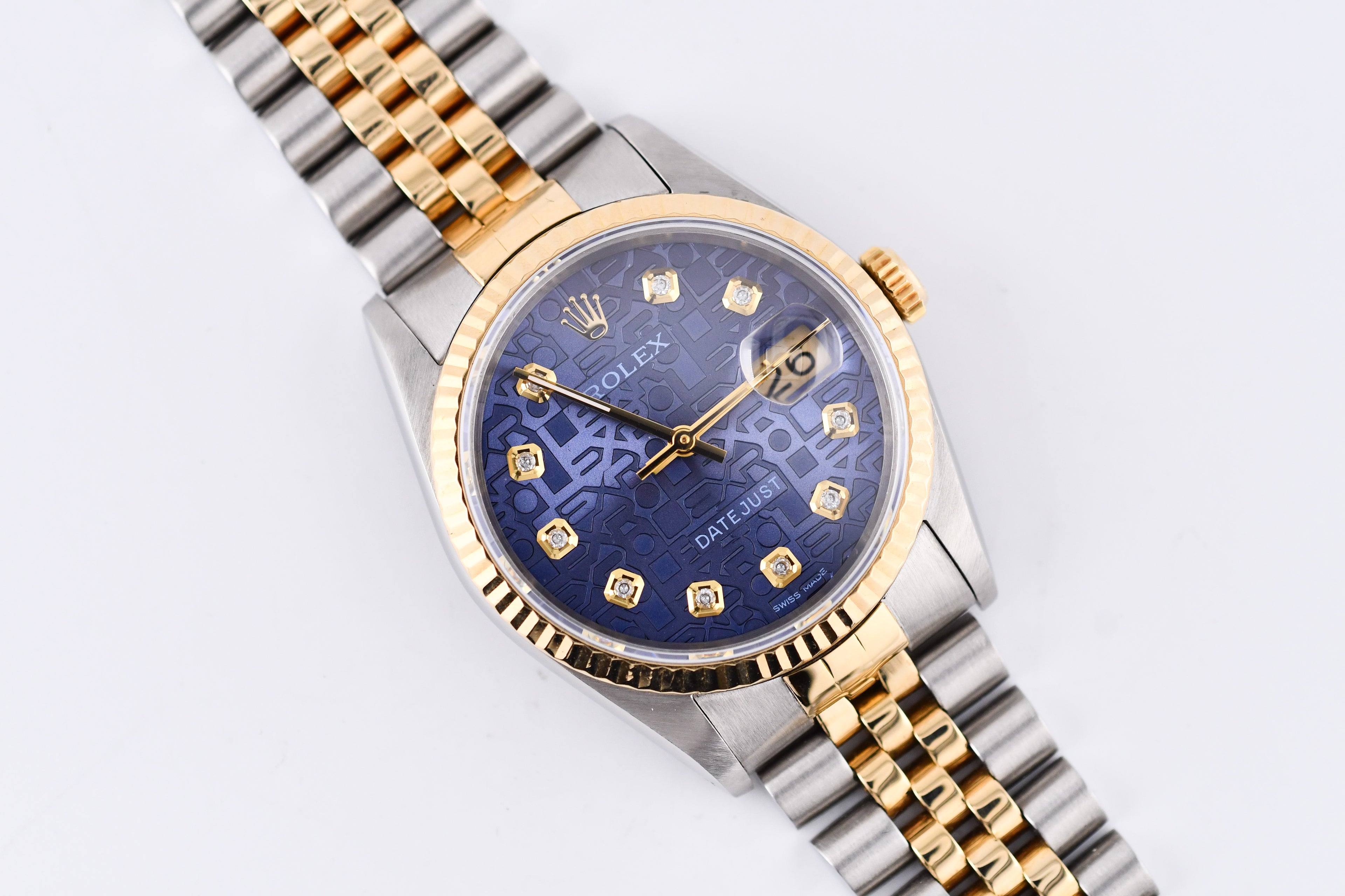 Rolex Datejust 36mm Ref 16233 Yellow Gold Bezel Custom Blue Anniversary Dial