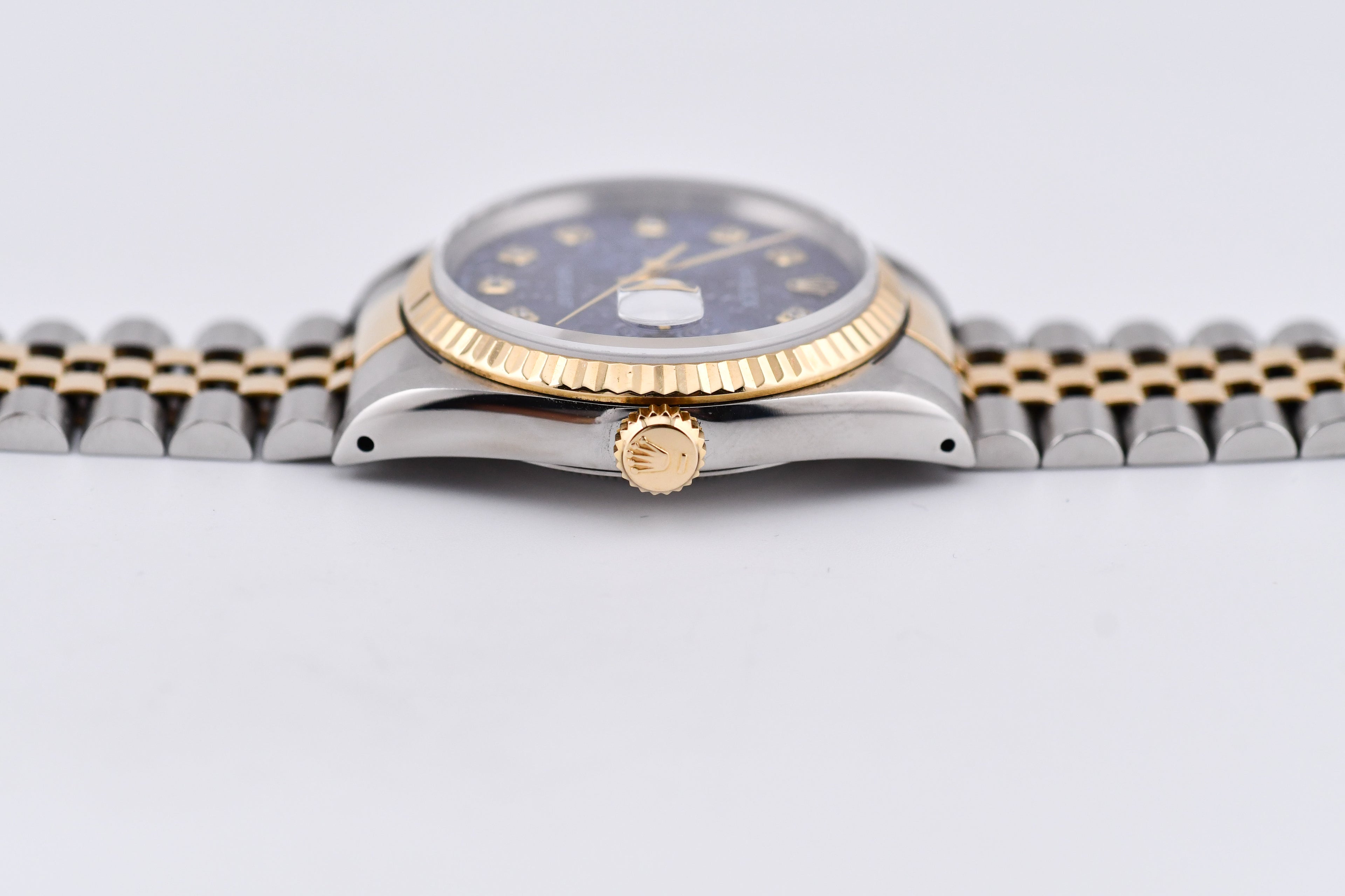 Rolex Datejust 36mm Ref 16233 Yellow Gold Bezel Custom Blue Anniversary Dial