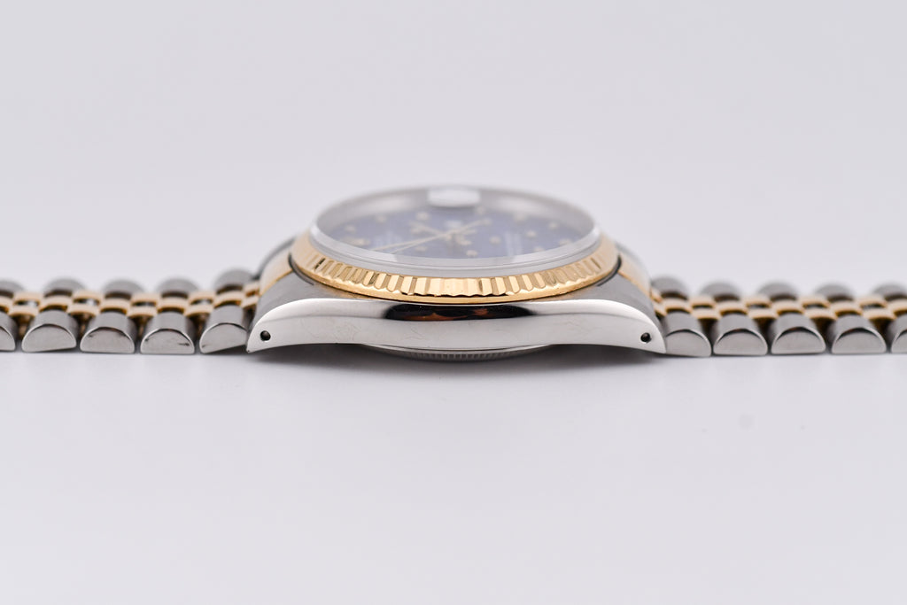 Rolex Datejust 36mm Ref 16233 Yellow Gold Bezel Custom Blue Flower Dial