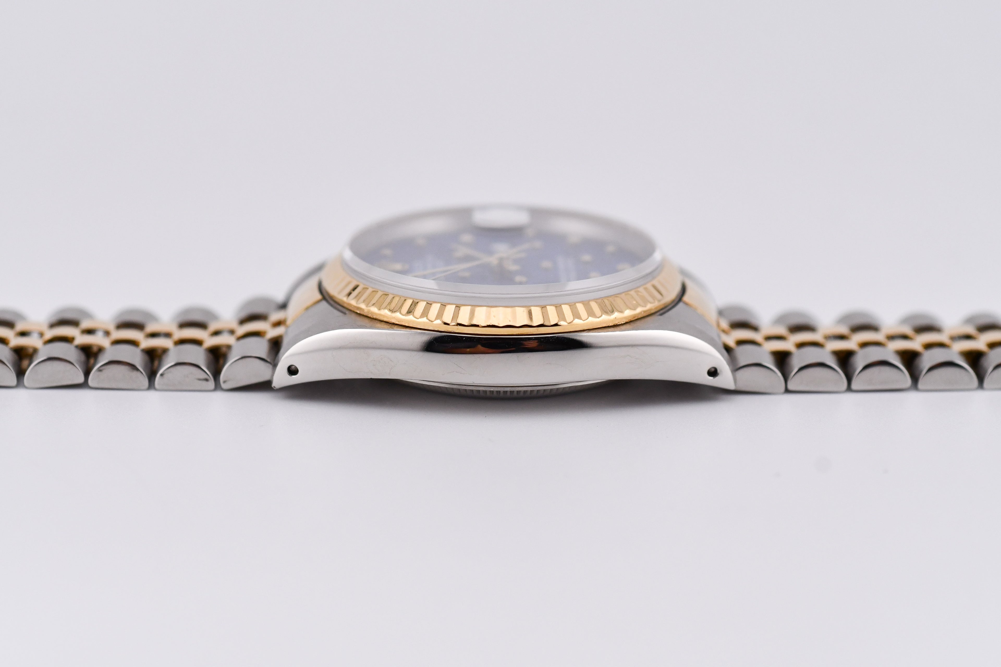 Rolex Datejust 36mm Ref 16233 Yellow Gold Bezel Custom Blue Flower Dial