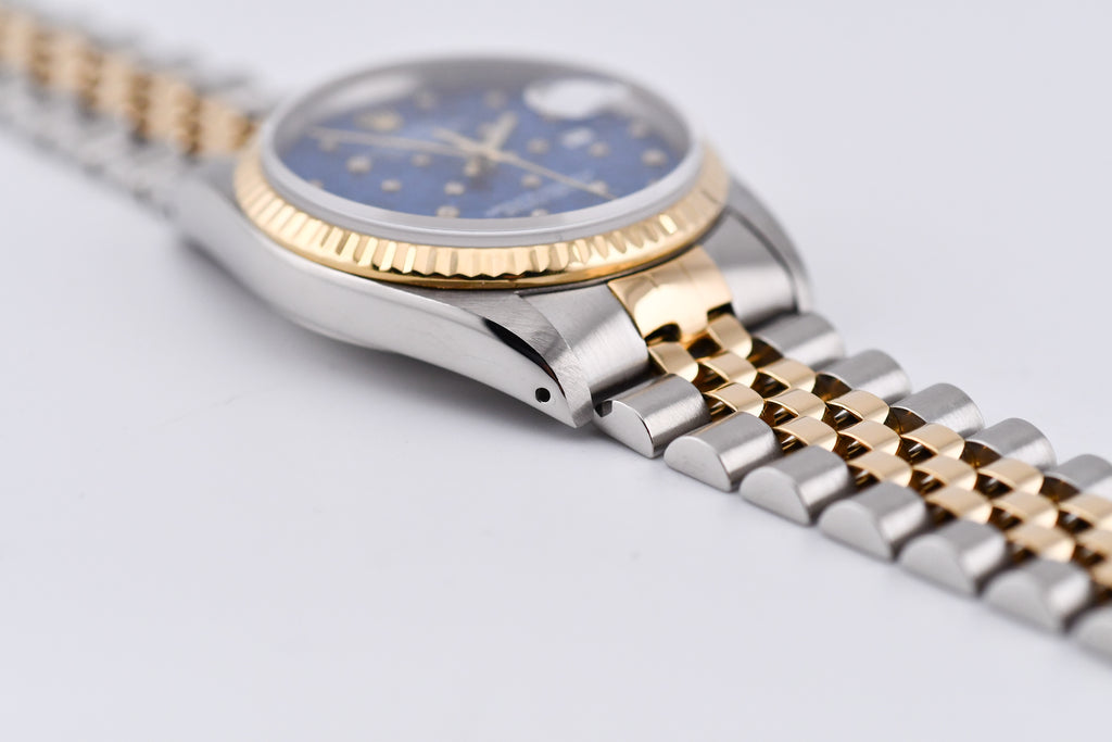 Rolex Datejust 36mm Ref 16233 Yellow Gold Bezel Custom Blue Flower Dial