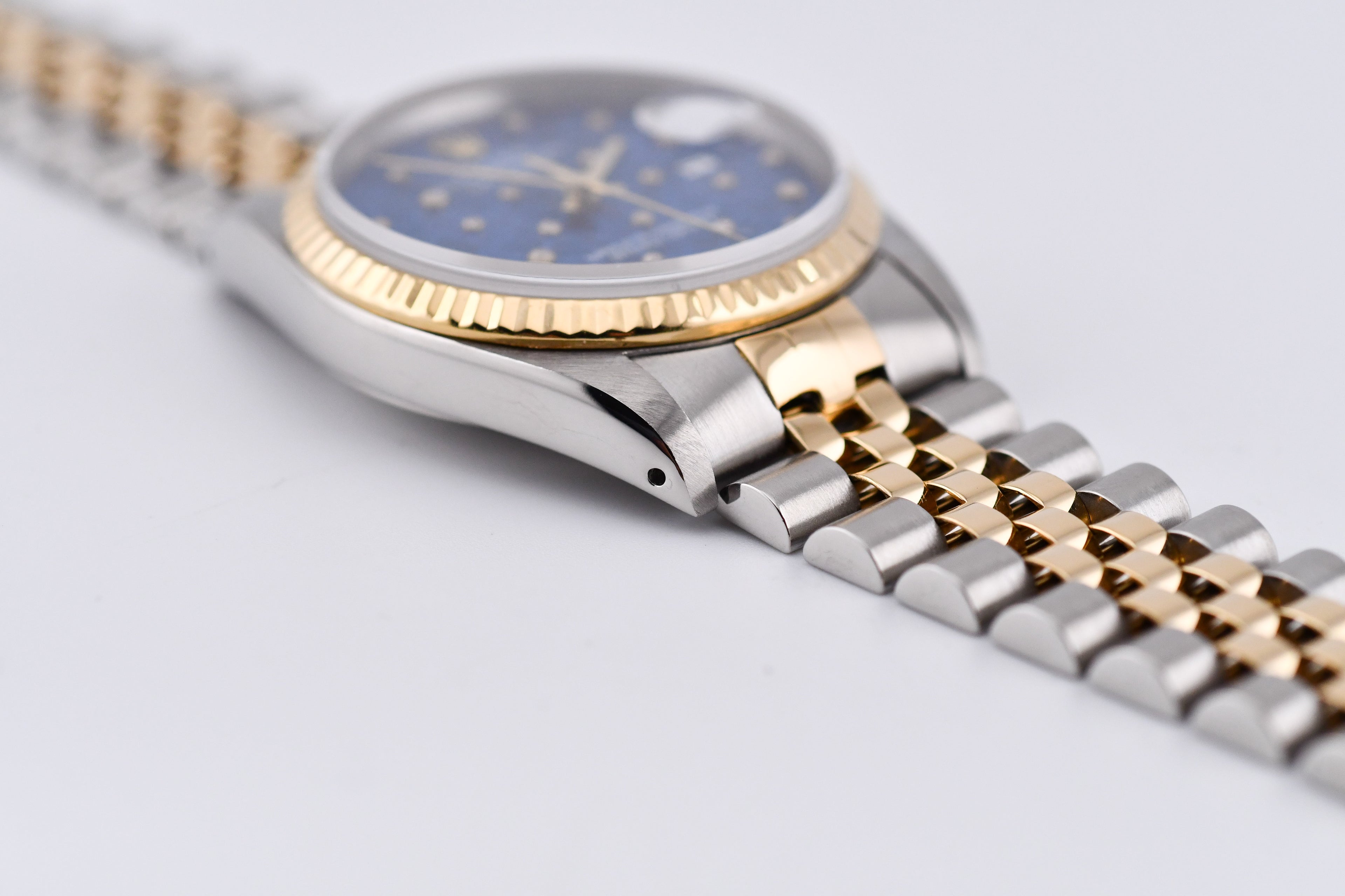 Rolex Datejust 36mm Ref 16233 Yellow Gold Bezel Custom Blue Flower Dial