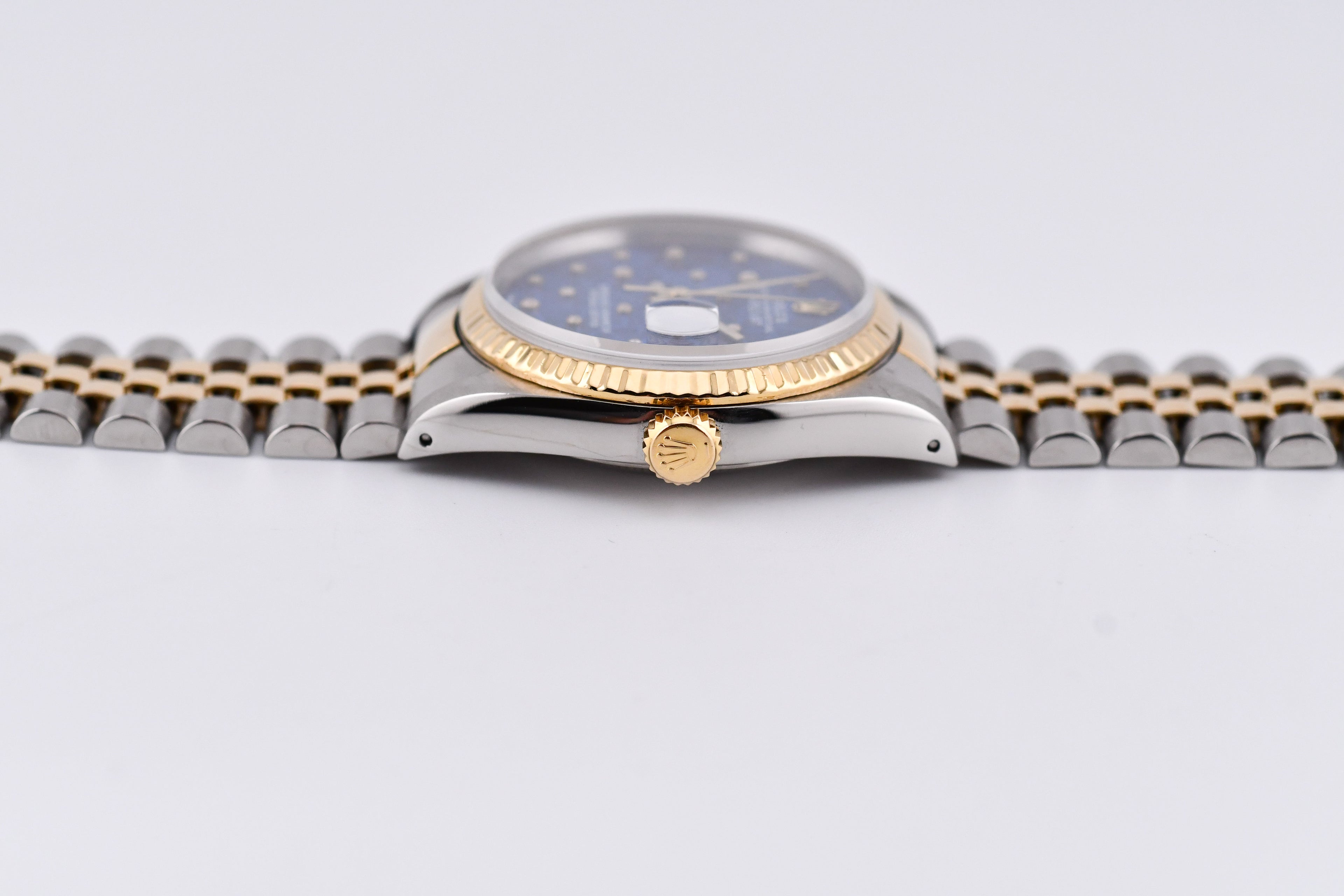 Rolex Datejust 36mm Ref 16233 Yellow Gold Bezel Custom Blue Flower Dial