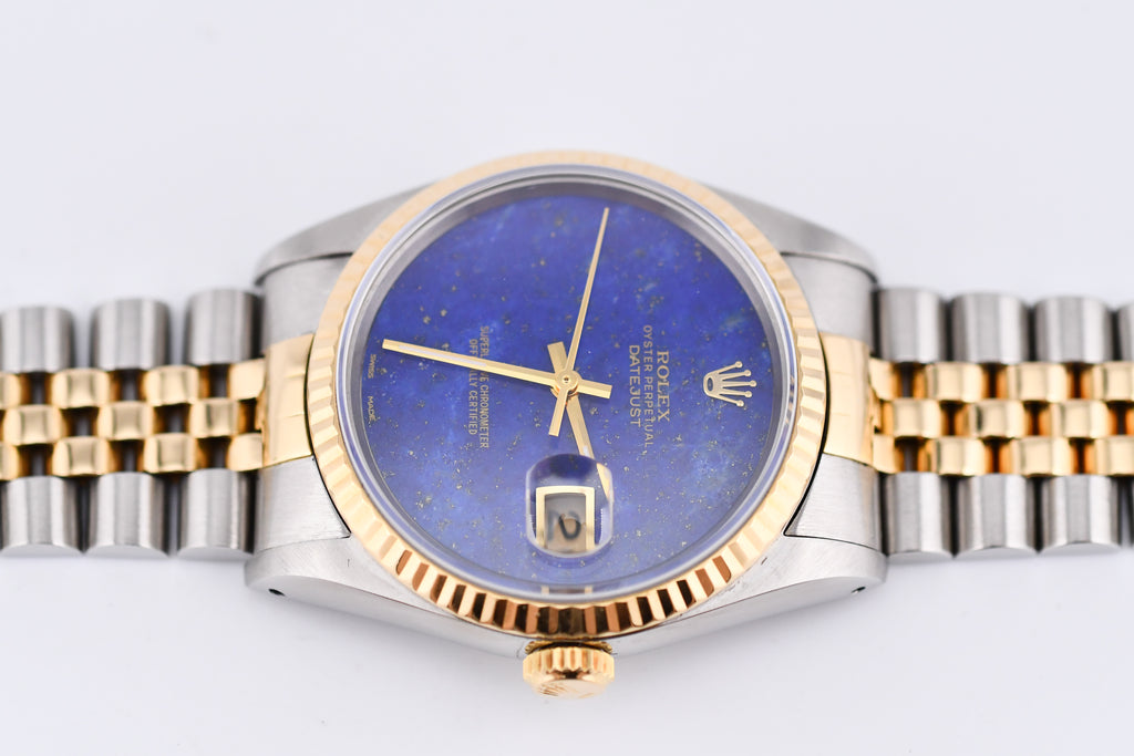 Rolex Datejust 36mm Ref 16233 Yellow Gold Bezel Custom Blue Lapis Dial