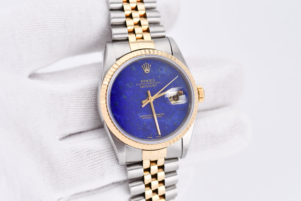 Rolex Datejust 36mm Ref 16233 Yellow Gold Bezel Custom Blue Lapis Dial