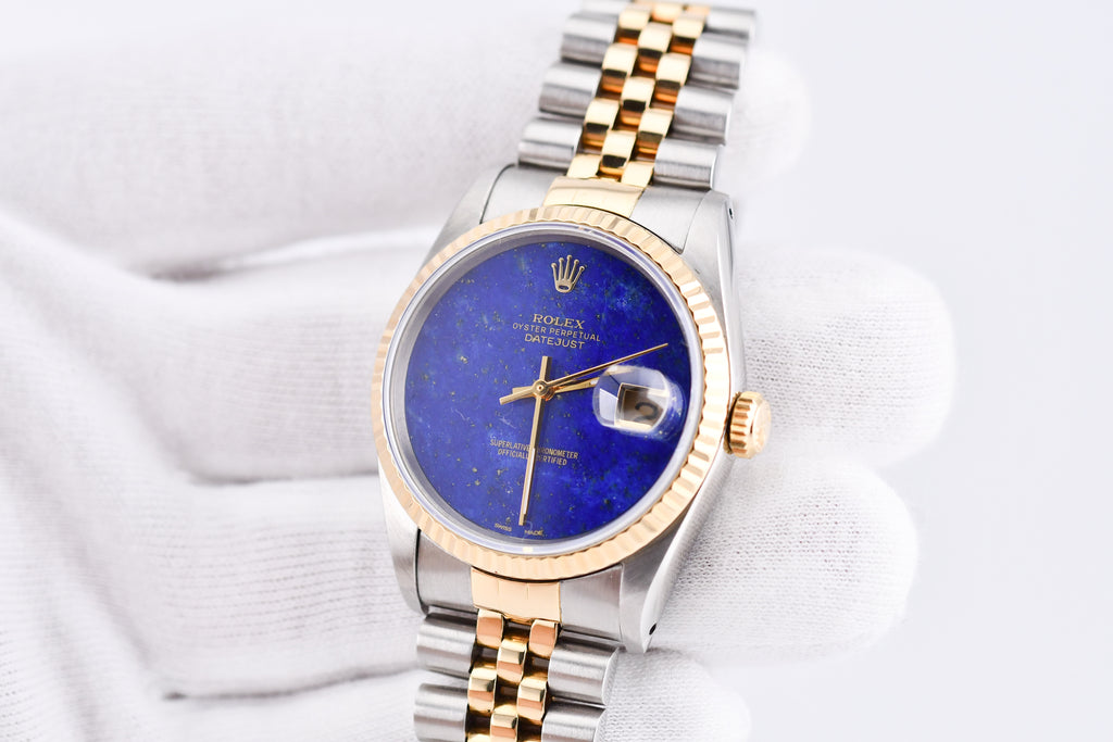 Rolex Datejust 36mm Ref 16233 Yellow Gold Bezel Custom Blue Lapis Dial