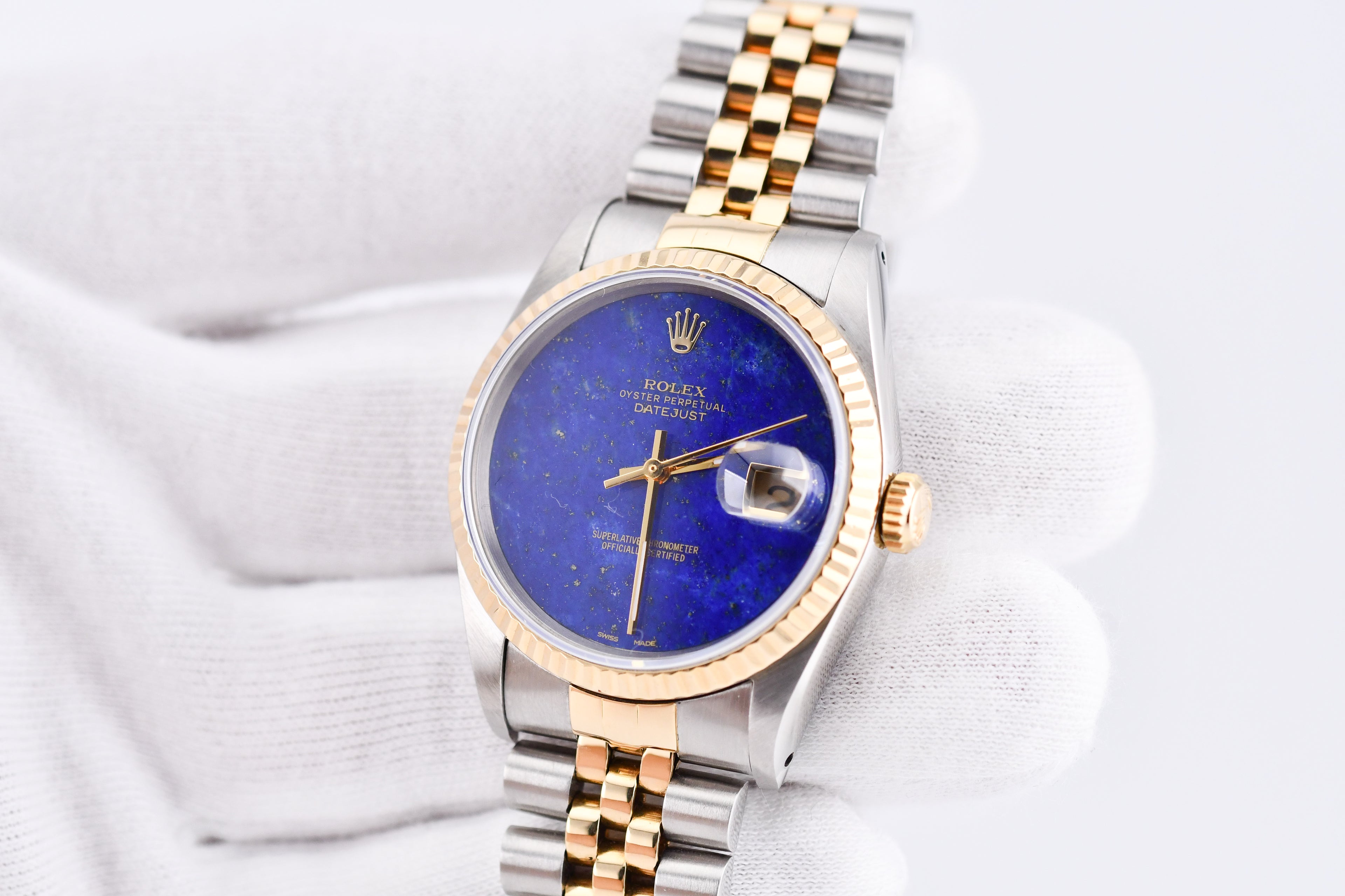Rolex Datejust 36mm Ref 16233 Yellow Gold Bezel Custom Blue Lapis Dial